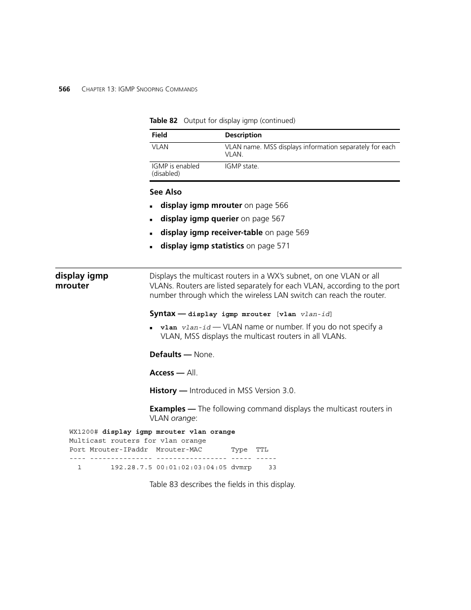 Display igmp mrouter | 3Com WXR100 3CRWXR10095A User Manual | Page 566 / 800