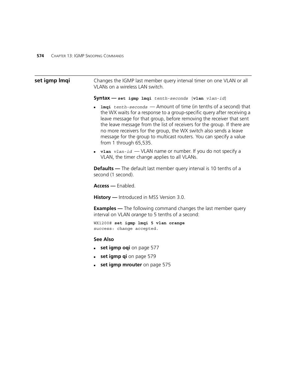 Set igmp lmqi | 3Com WXR100 3CRWXR10095A User Manual | Page 574 / 800