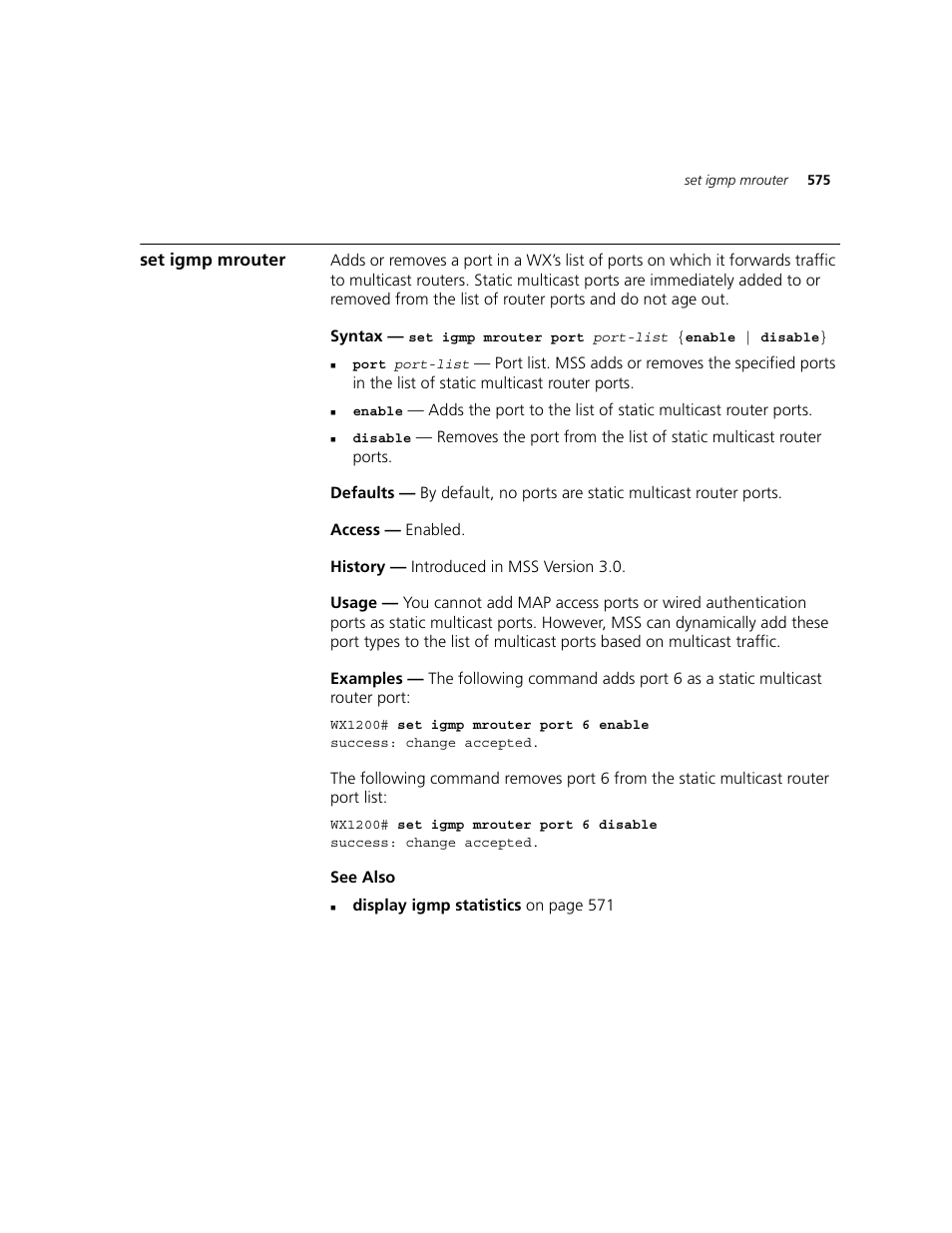 Set igmp mrouter | 3Com WXR100 3CRWXR10095A User Manual | Page 575 / 800