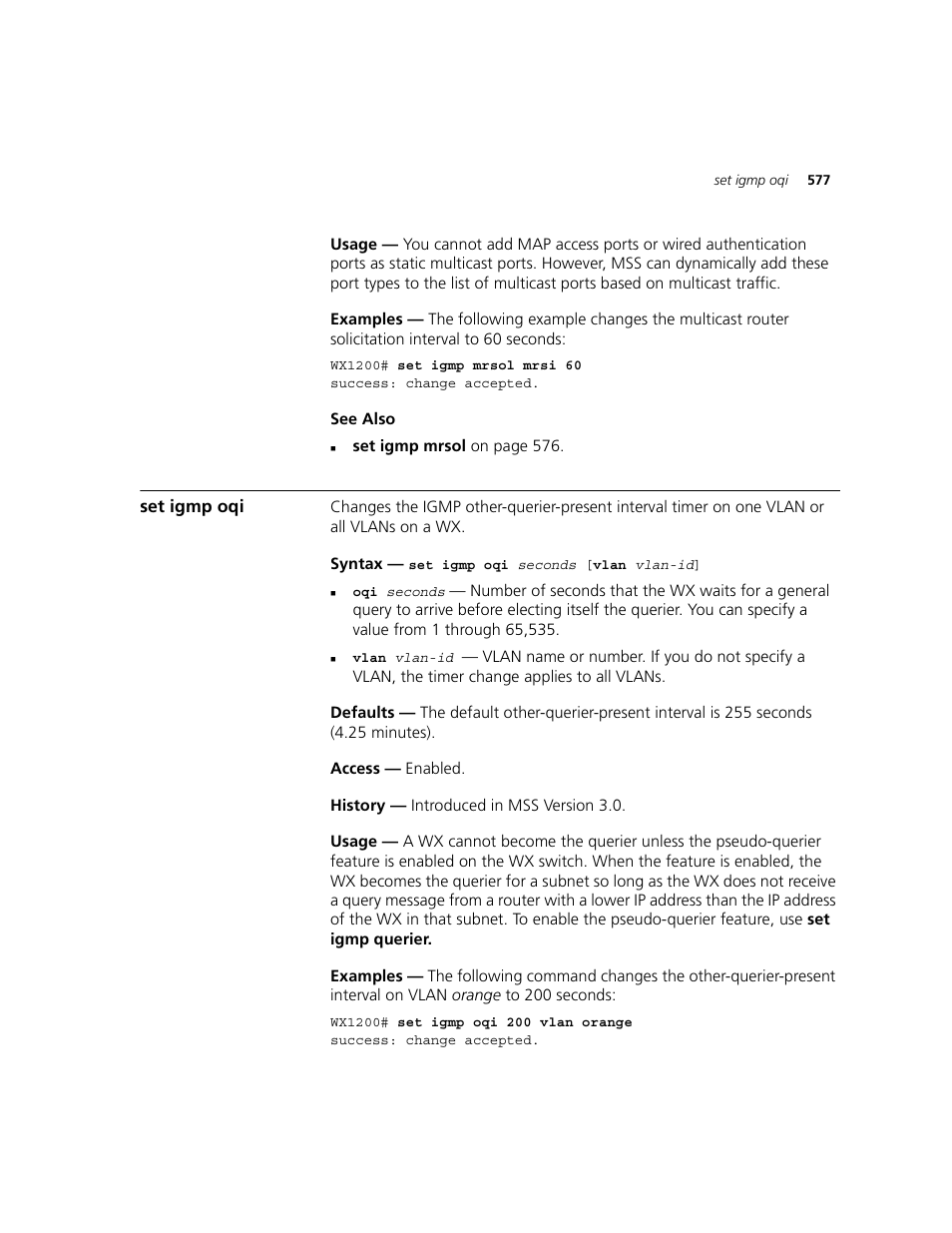 Set igmp oqi | 3Com WXR100 3CRWXR10095A User Manual | Page 577 / 800