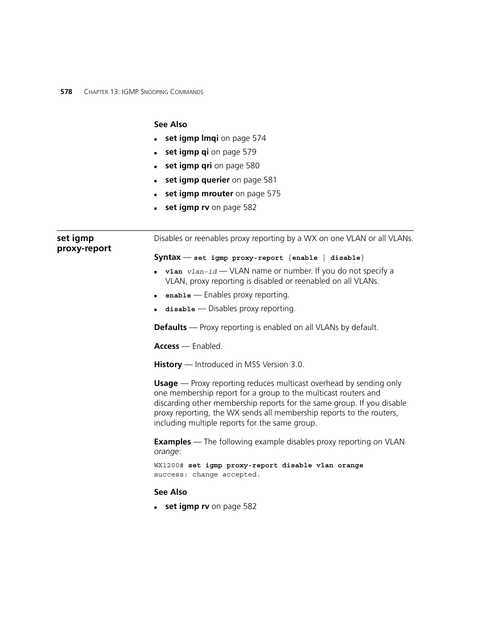 Set igmp proxy-report | 3Com WXR100 3CRWXR10095A User Manual | Page 578 / 800