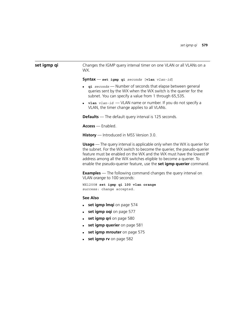 Set igmp qi | 3Com WXR100 3CRWXR10095A User Manual | Page 579 / 800