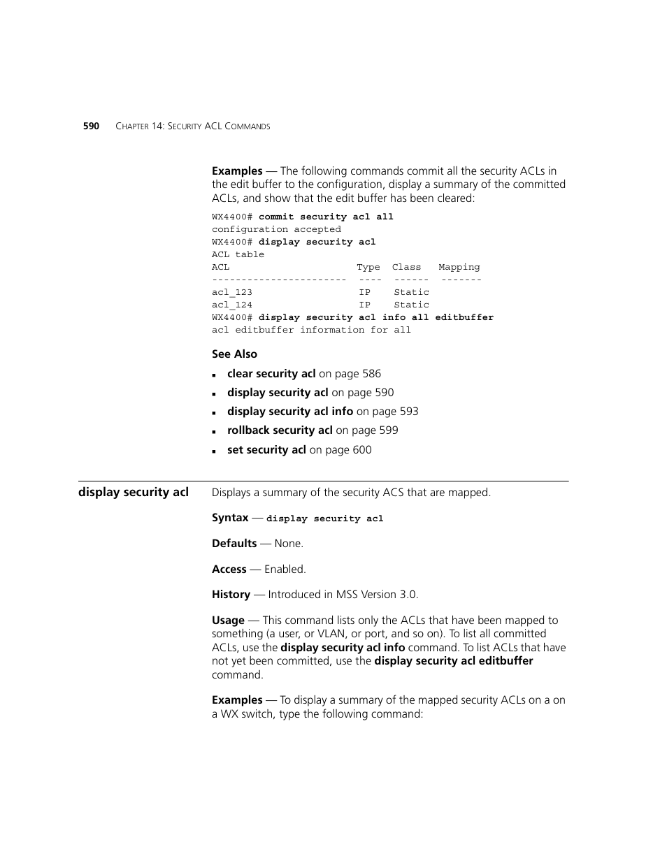 Display security acl | 3Com WXR100 3CRWXR10095A User Manual | Page 590 / 800