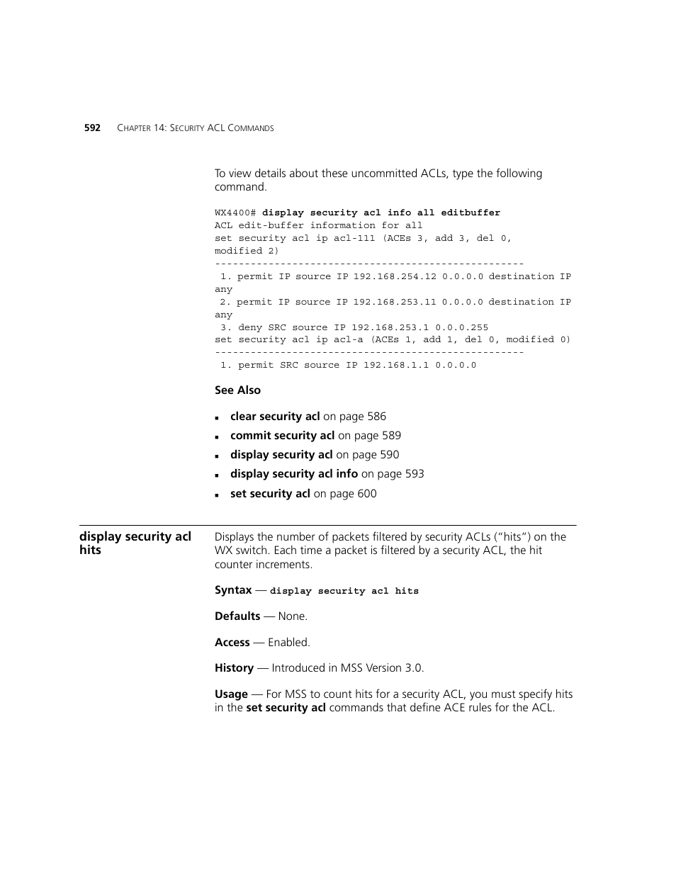 Display security acl hits | 3Com WXR100 3CRWXR10095A User Manual | Page 592 / 800