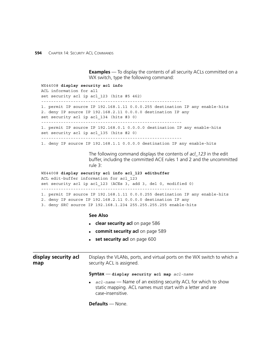Display security acl map | 3Com WXR100 3CRWXR10095A User Manual | Page 594 / 800