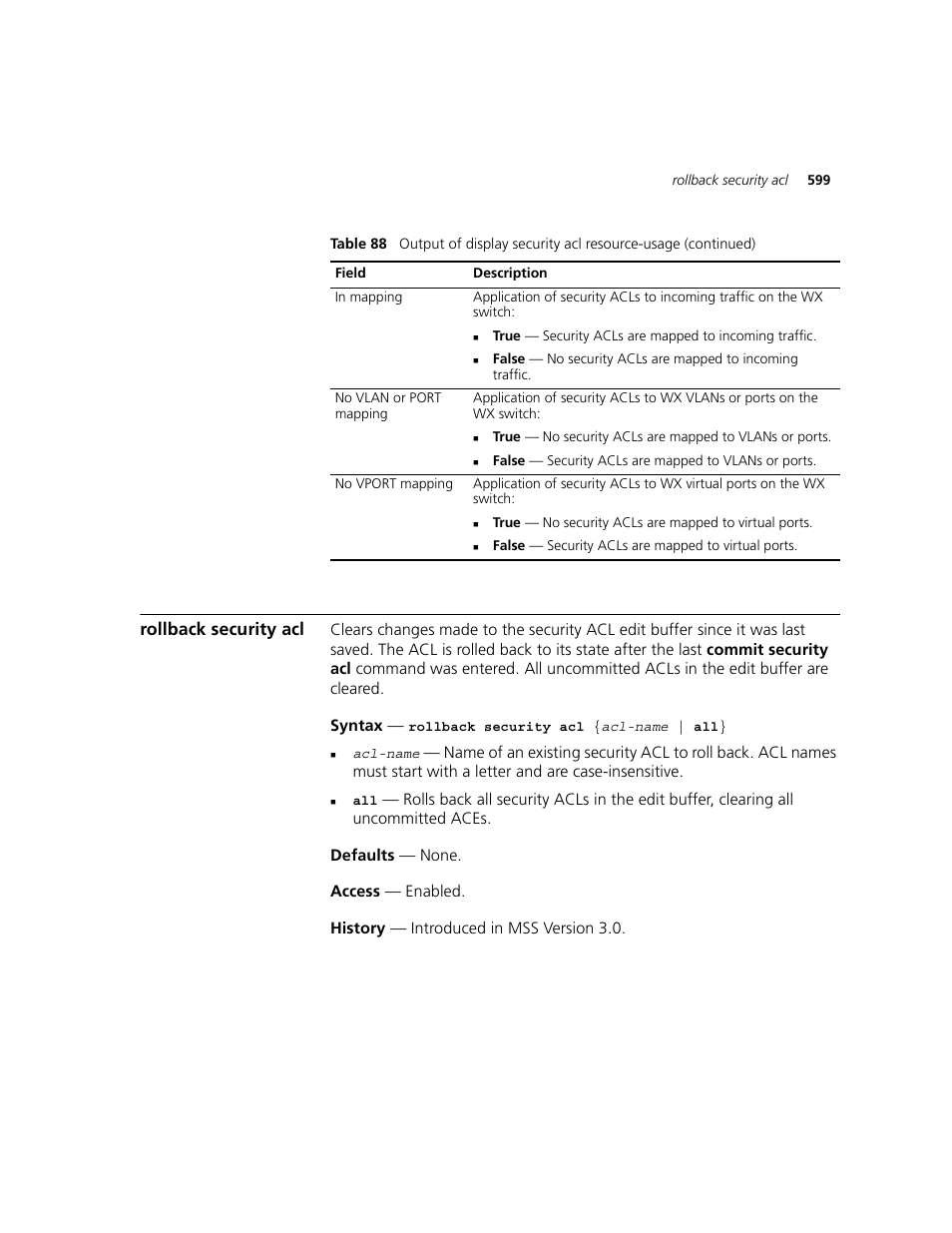 Rollback security acl | 3Com WXR100 3CRWXR10095A User Manual | Page 599 / 800