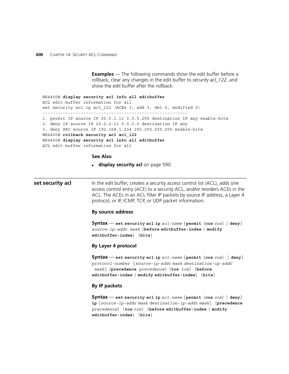 Set security acl | 3Com WXR100 3CRWXR10095A User Manual | Page 600 / 800