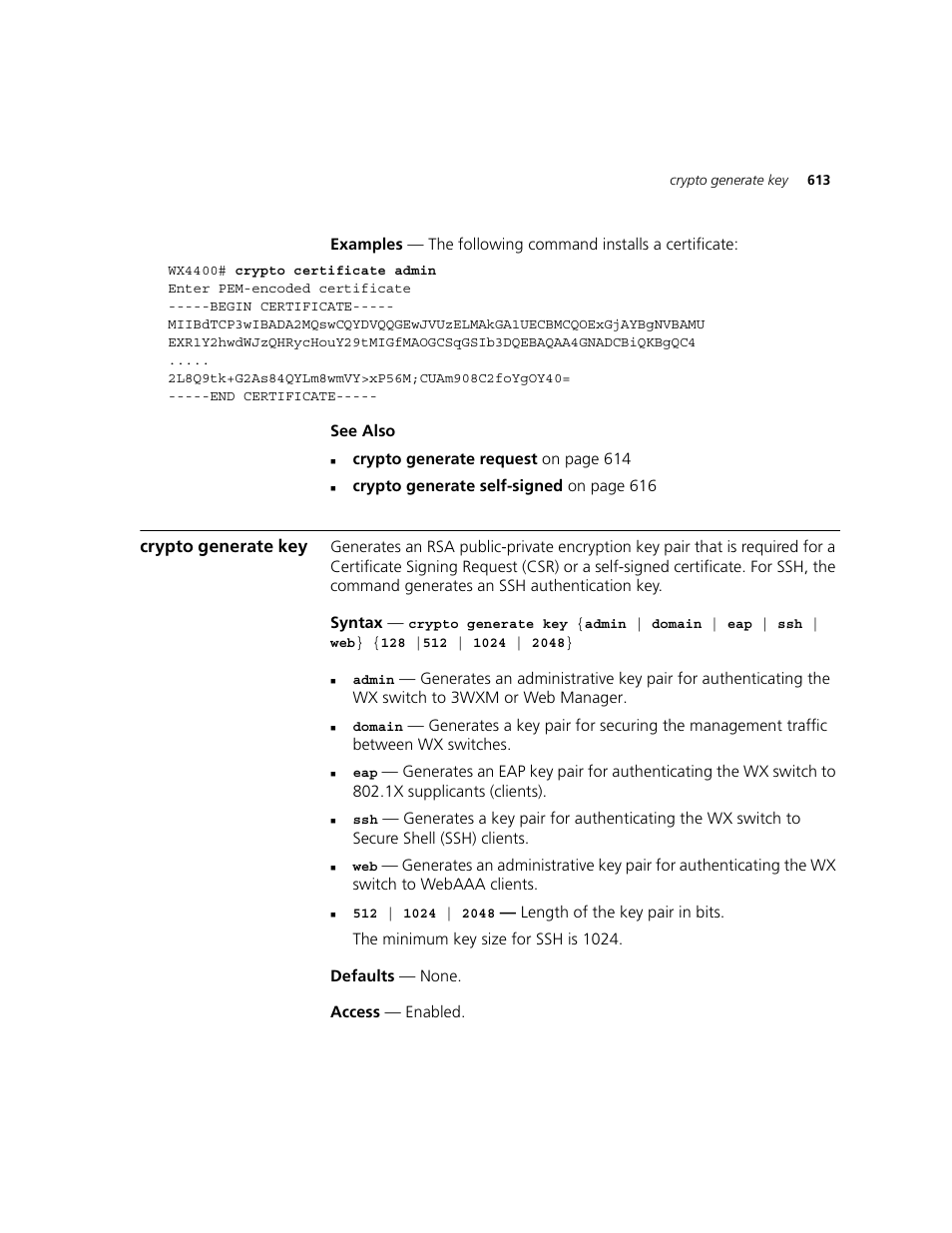 Crypto generate key | 3Com WXR100 3CRWXR10095A User Manual | Page 613 / 800