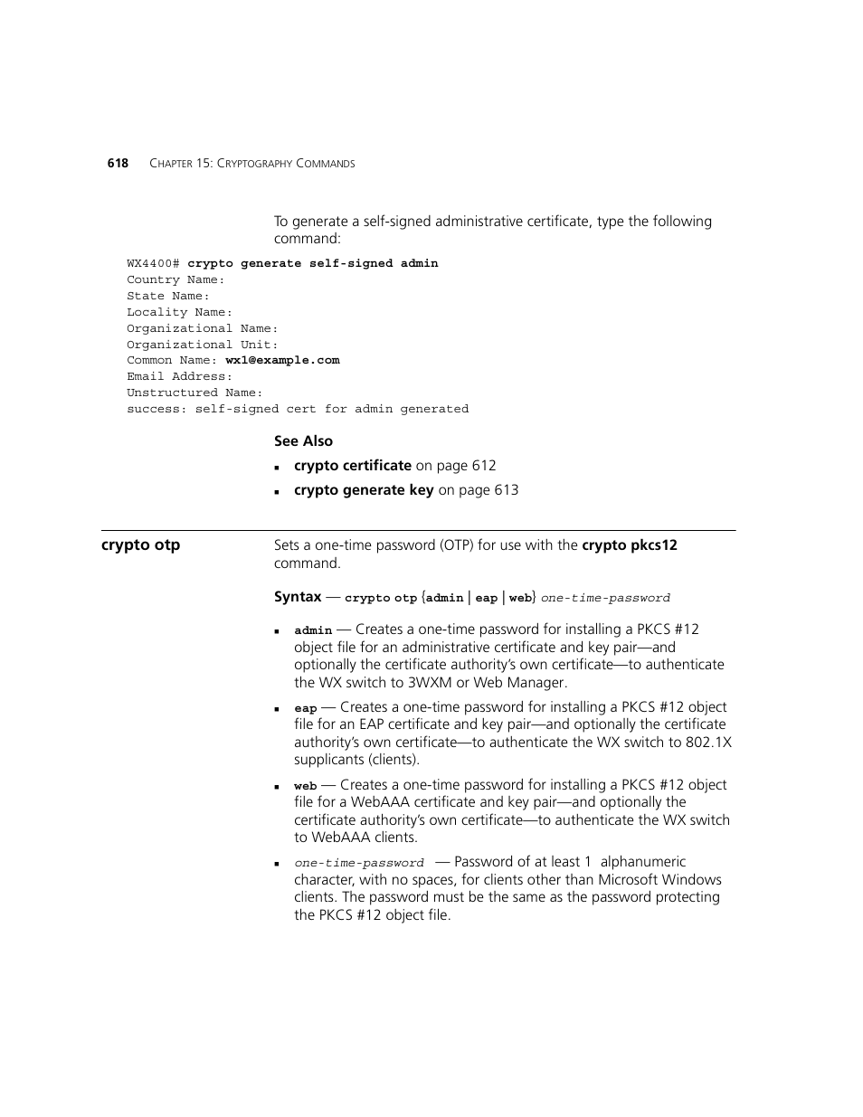Crypto otp | 3Com WXR100 3CRWXR10095A User Manual | Page 618 / 800