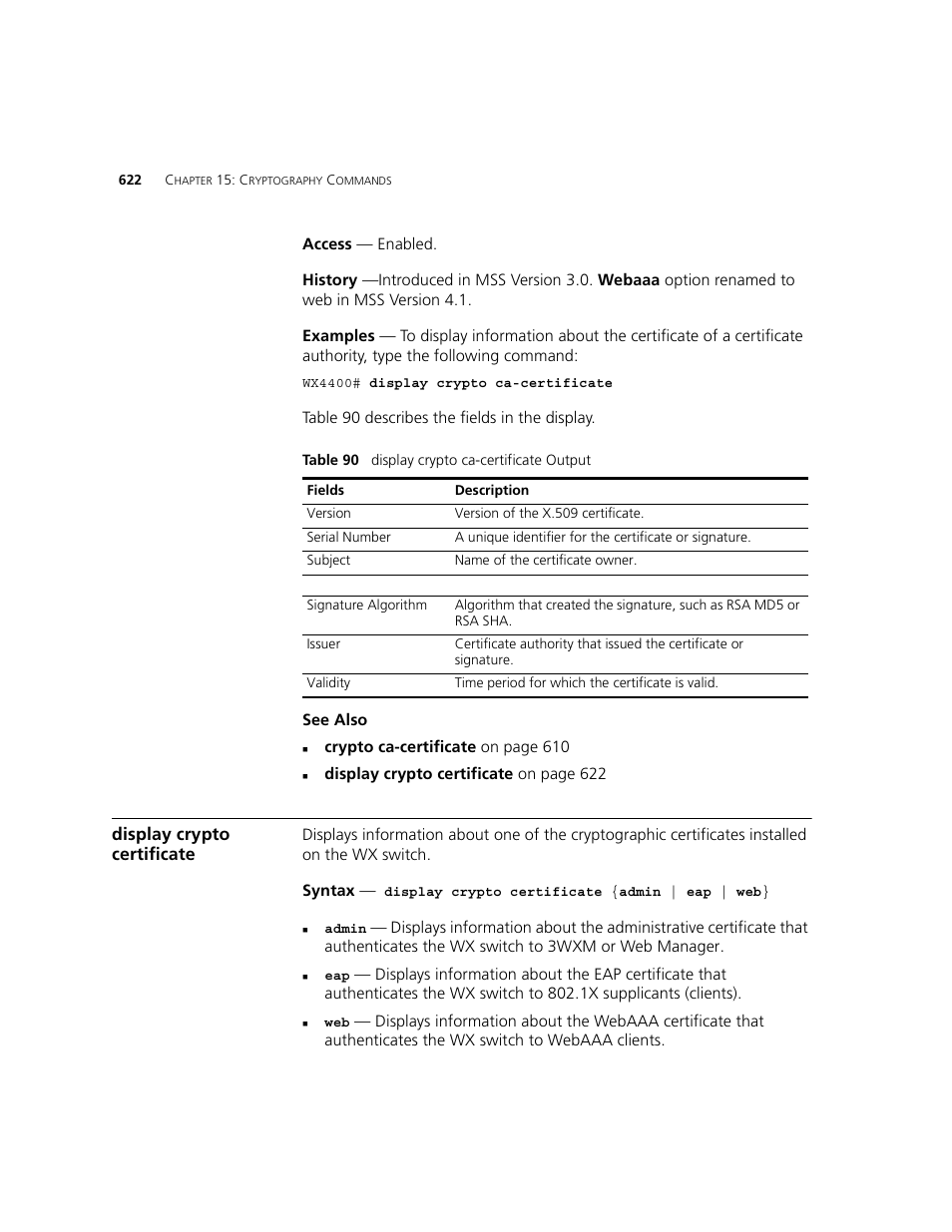 Display crypto certificate | 3Com WXR100 3CRWXR10095A User Manual | Page 622 / 800