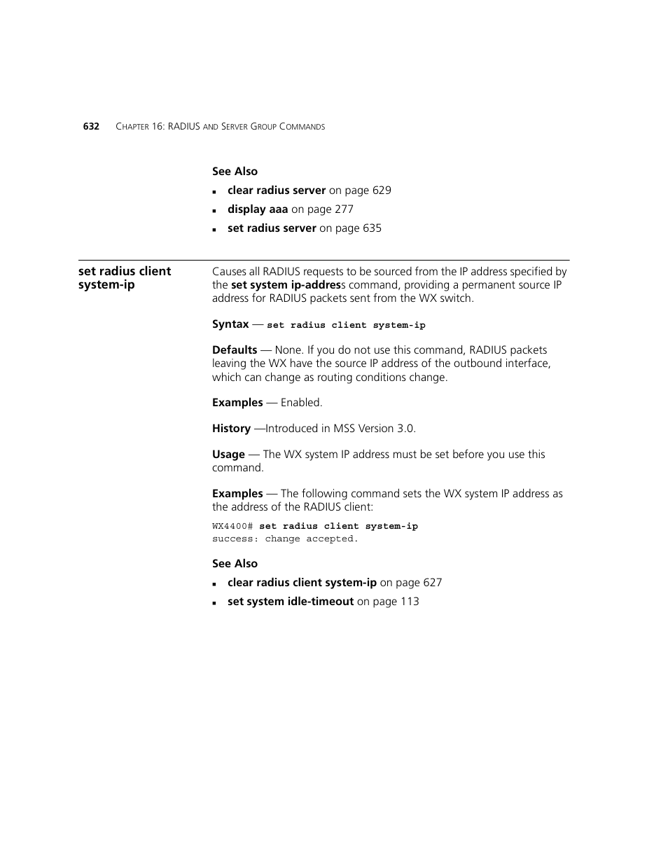 Set radius client system-ip | 3Com WXR100 3CRWXR10095A User Manual | Page 632 / 800