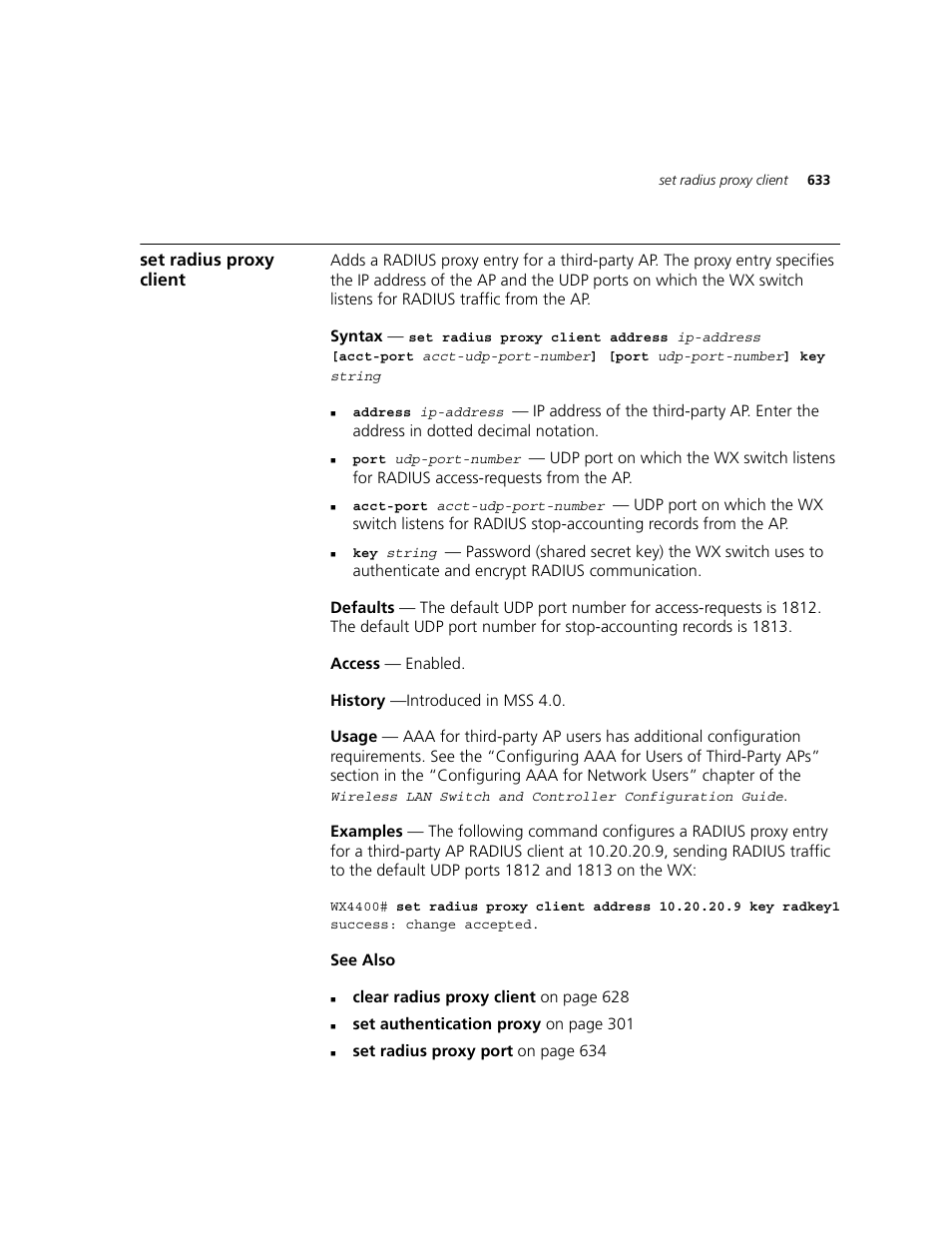 Set radius proxy client | 3Com WXR100 3CRWXR10095A User Manual | Page 633 / 800