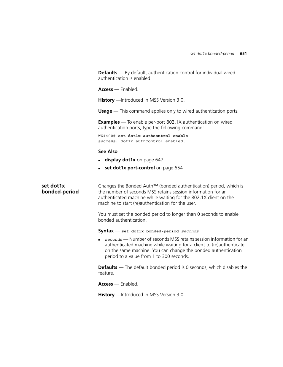 Set dot1x bonded-period | 3Com WXR100 3CRWXR10095A User Manual | Page 651 / 800
