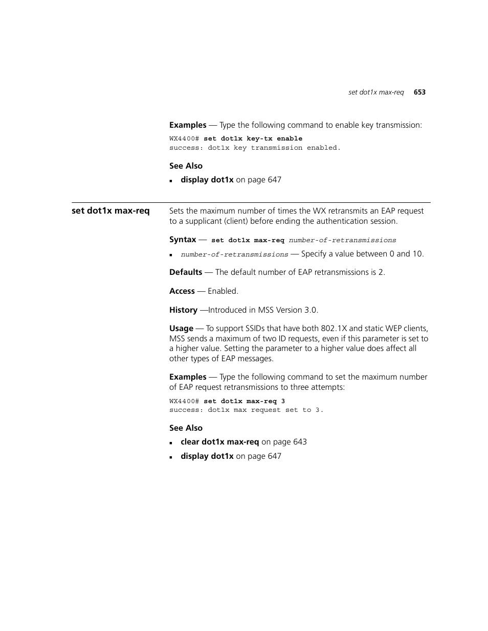 Set dot1x max-req | 3Com WXR100 3CRWXR10095A User Manual | Page 653 / 800