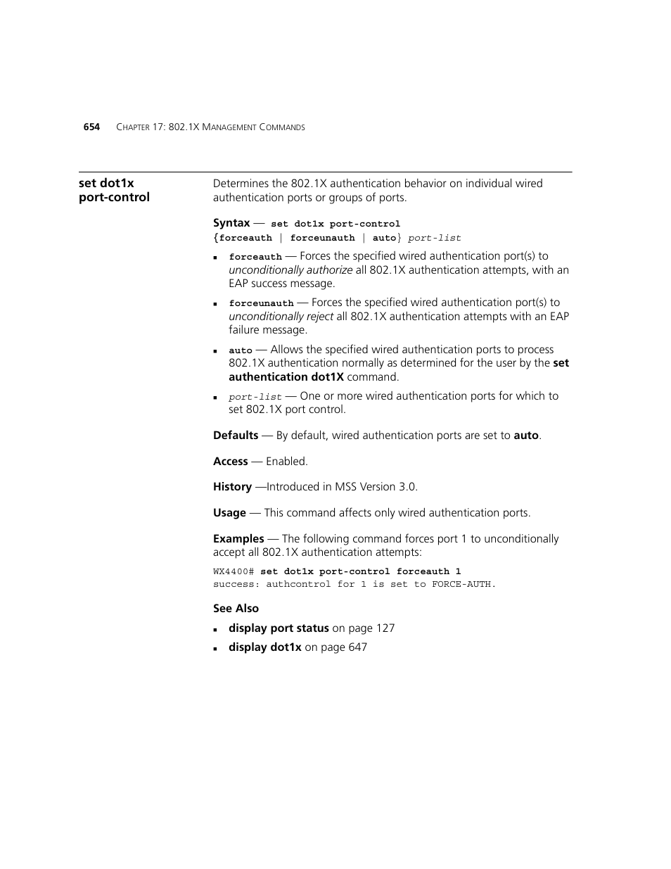 Set dot1x port-control | 3Com WXR100 3CRWXR10095A User Manual | Page 654 / 800