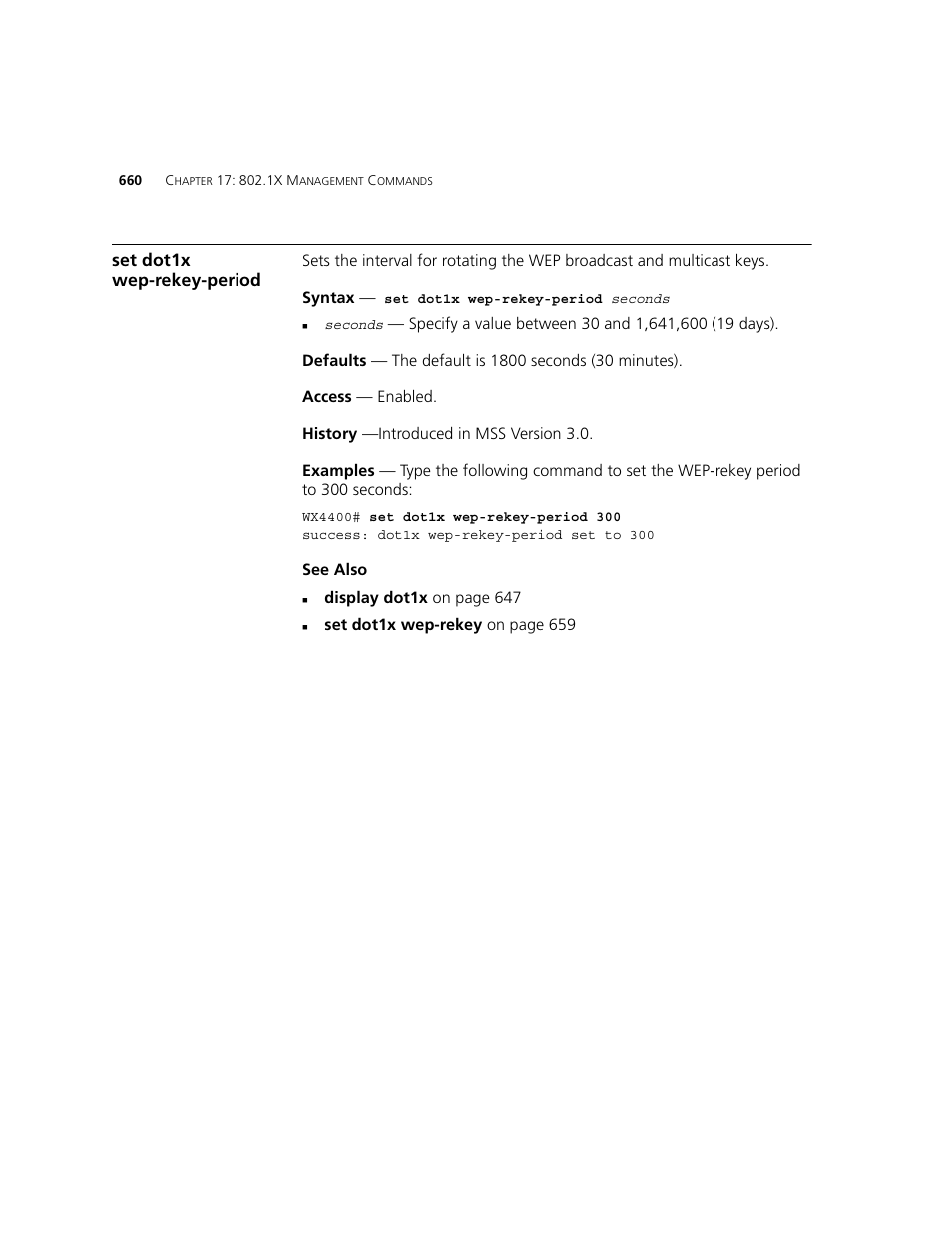 Set dot1x wep-rekey-period | 3Com WXR100 3CRWXR10095A User Manual | Page 660 / 800