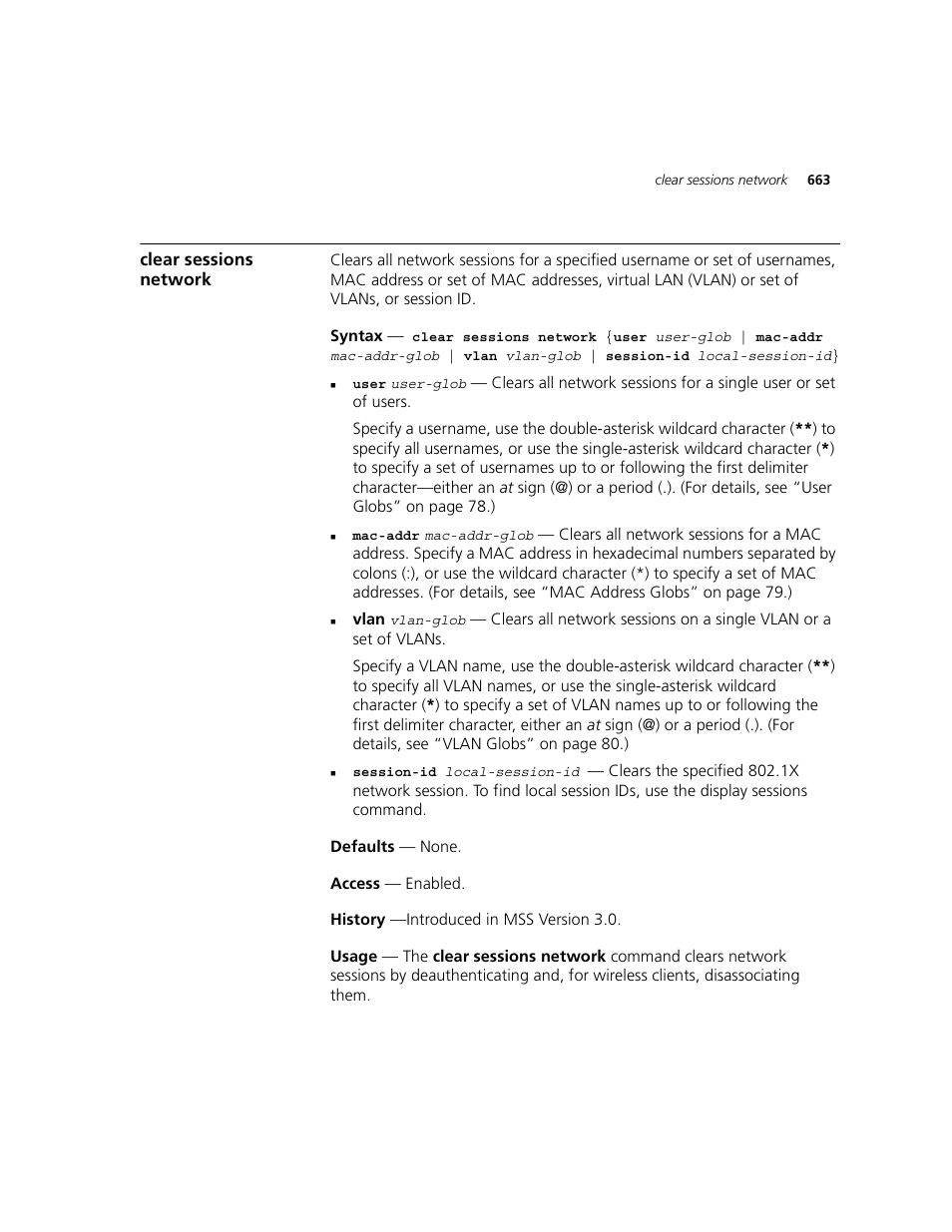 Clear sessions network | 3Com WXR100 3CRWXR10095A User Manual | Page 663 / 800