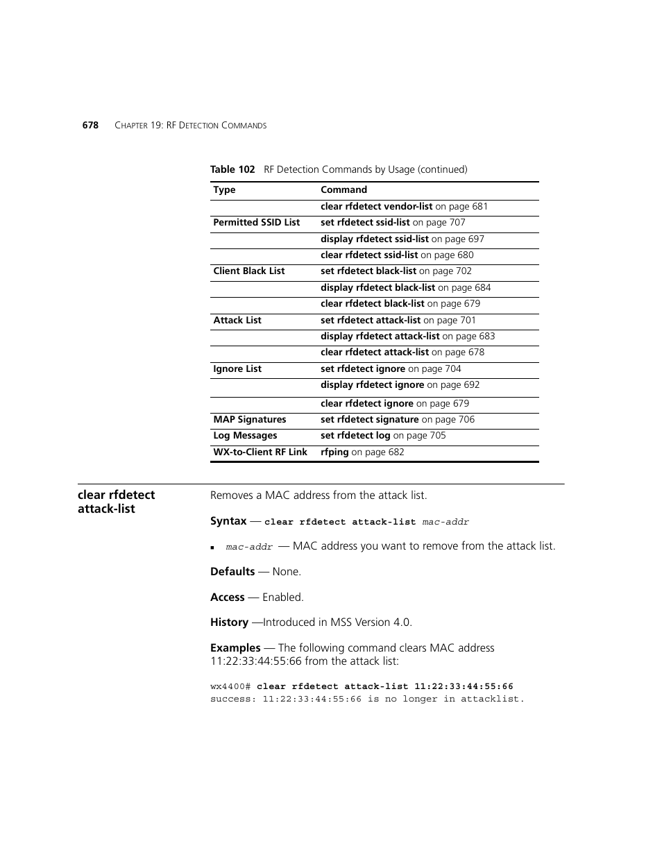 Clear rfdetect attack-list | 3Com WXR100 3CRWXR10095A User Manual | Page 678 / 800