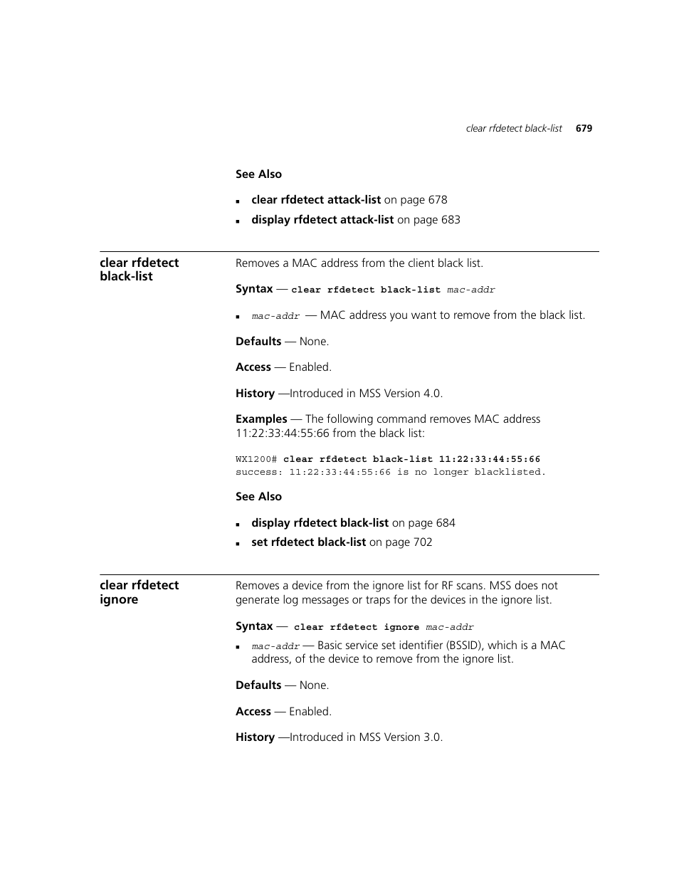 Clear rfdetect black-list, Clear rfdetect ignore | 3Com WXR100 3CRWXR10095A User Manual | Page 679 / 800