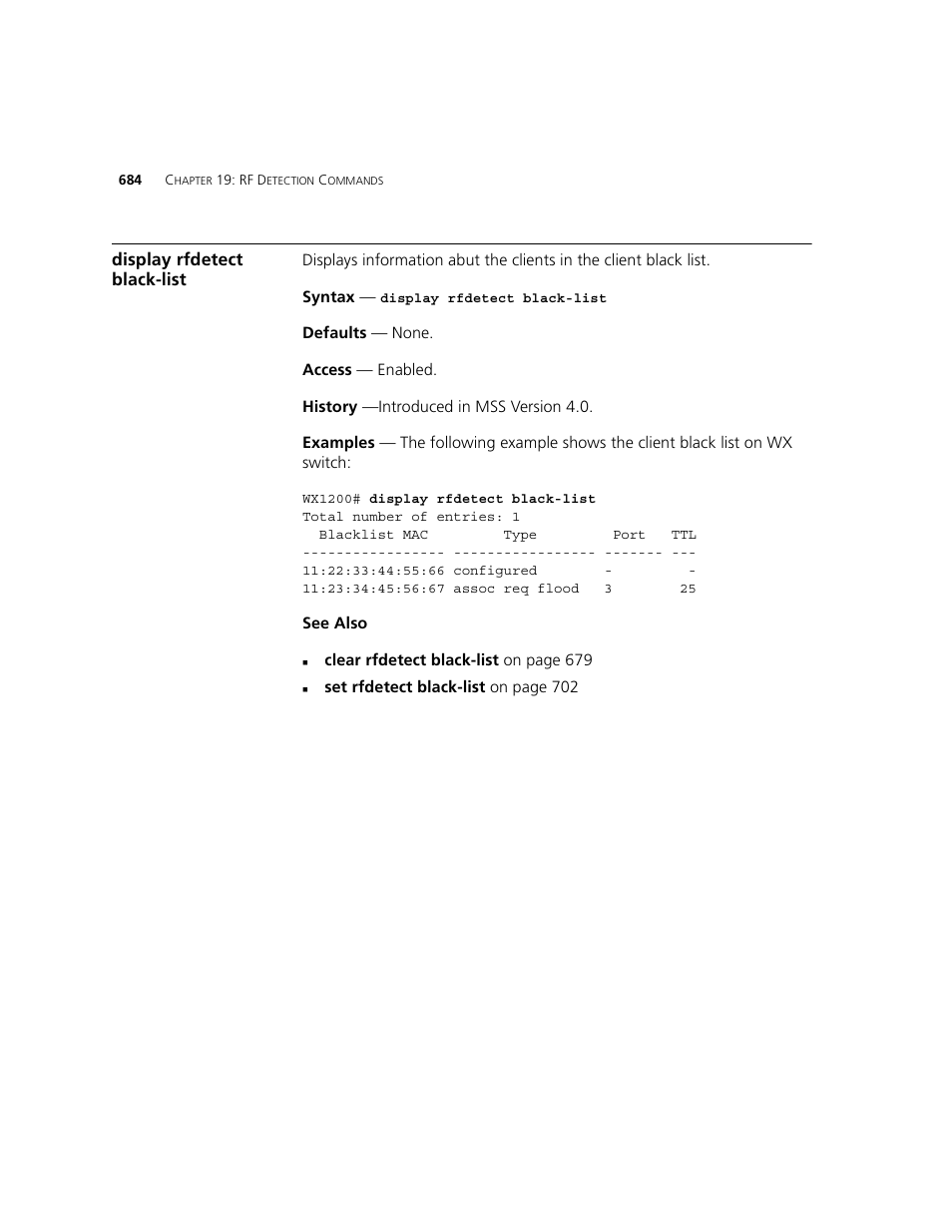 Display rfdetect black-list | 3Com WXR100 3CRWXR10095A User Manual | Page 684 / 800