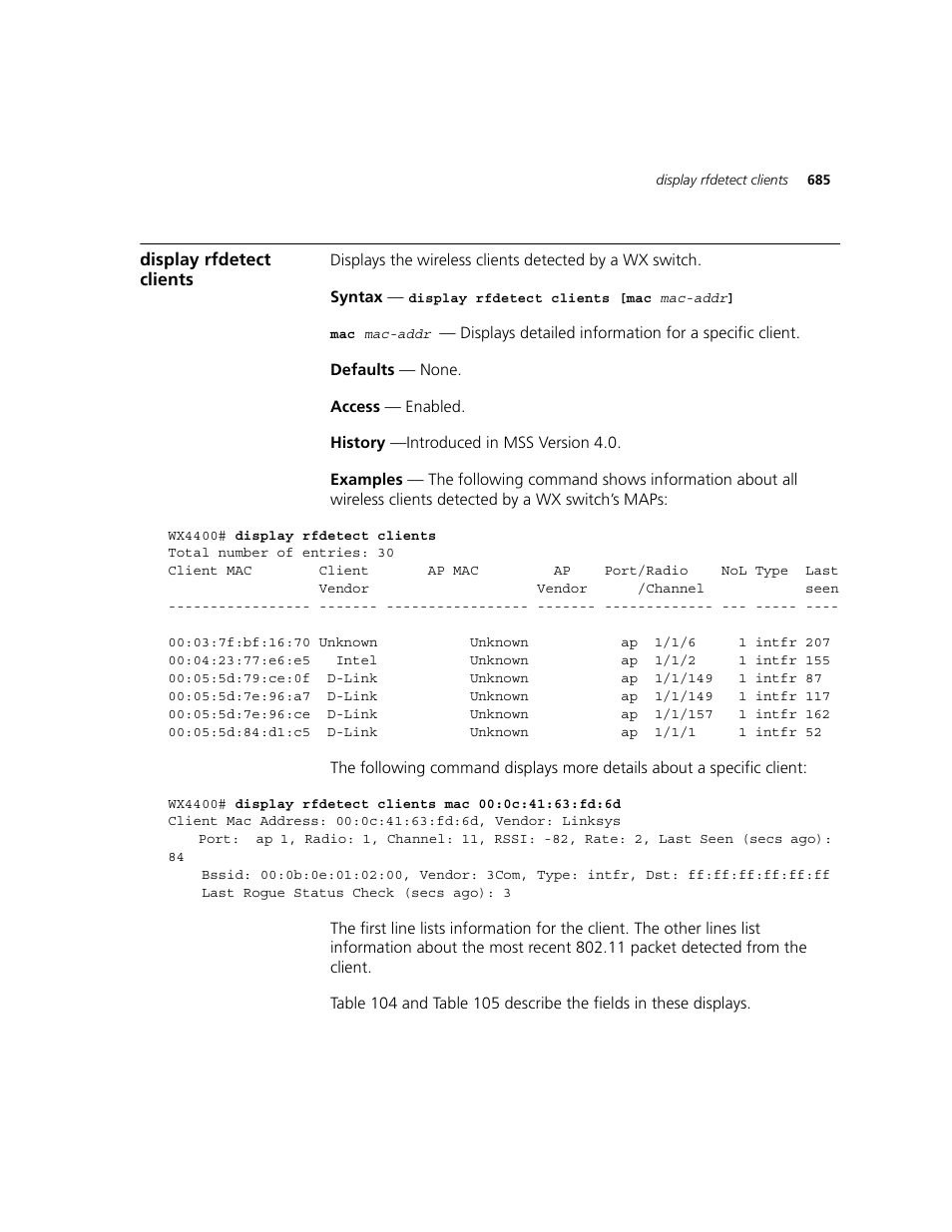 Display rfdetect clients | 3Com WXR100 3CRWXR10095A User Manual | Page 685 / 800