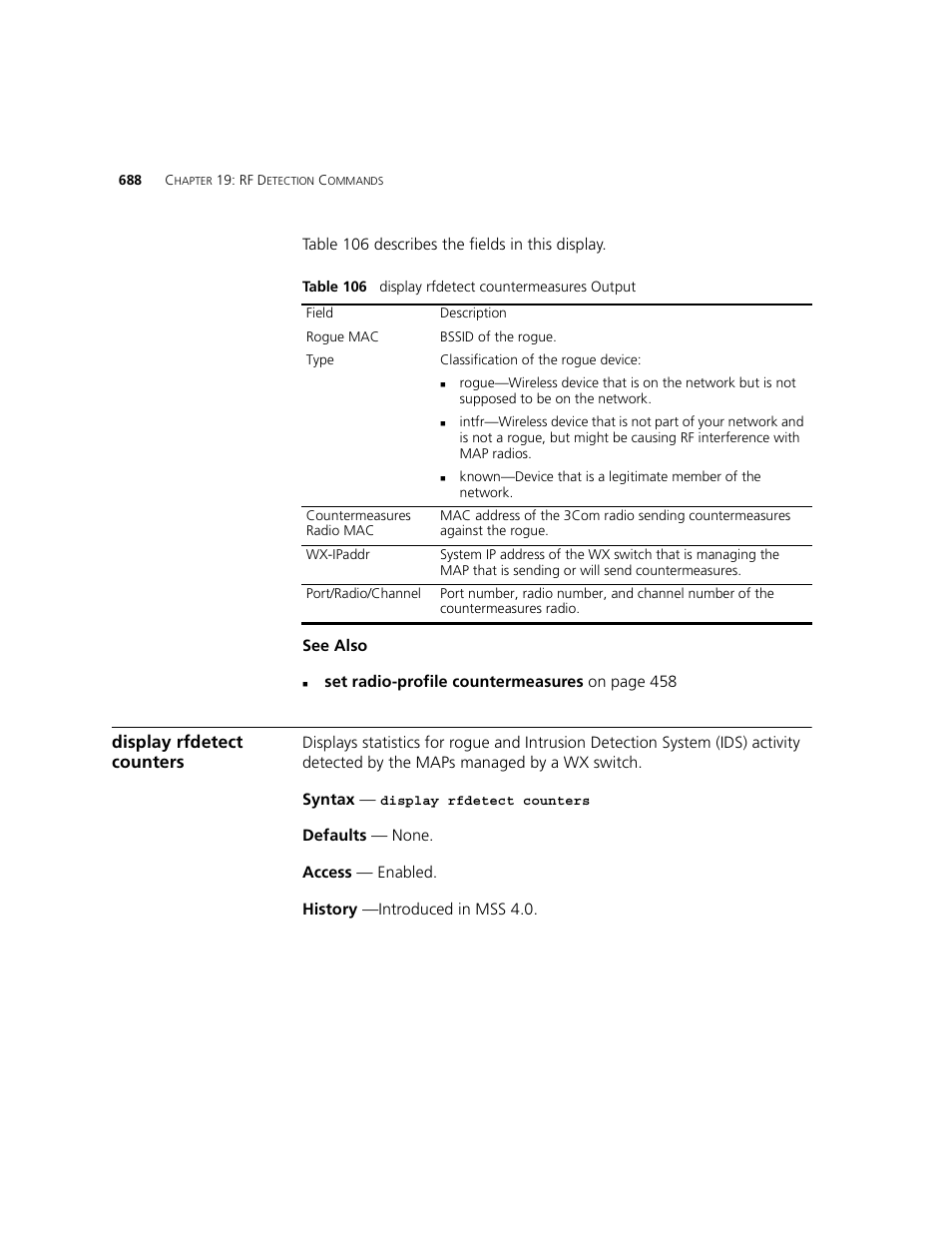 Display rfdetect counters | 3Com WXR100 3CRWXR10095A User Manual | Page 688 / 800