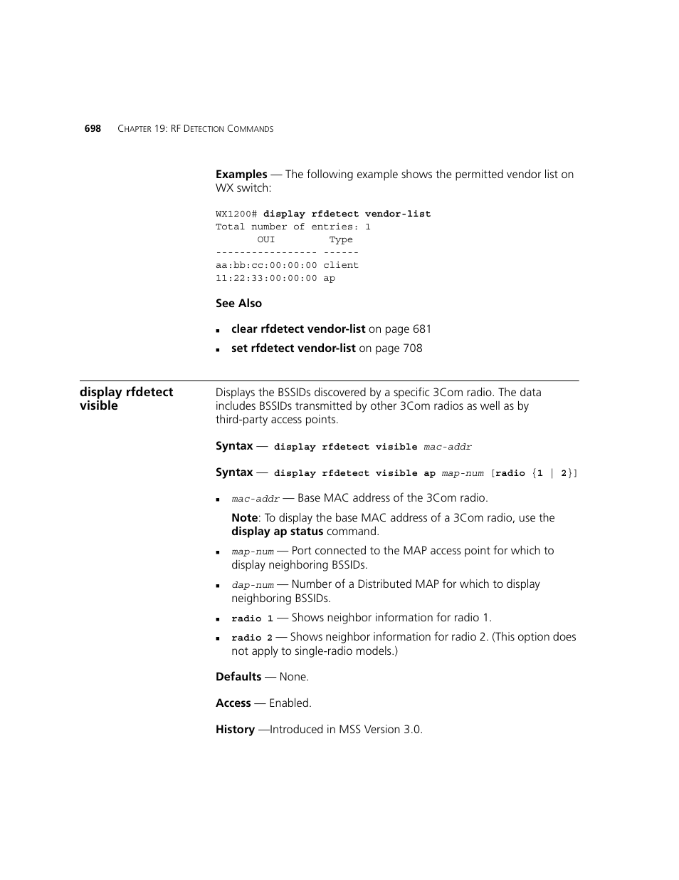 Display rfdetect visible | 3Com WXR100 3CRWXR10095A User Manual | Page 698 / 800