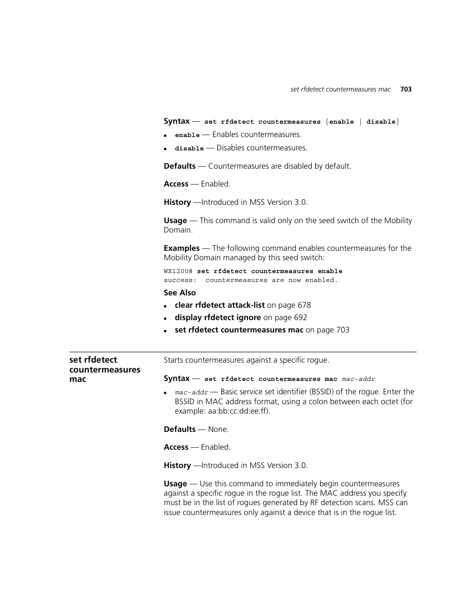 Set rfdetect countermeasures mac | 3Com WXR100 3CRWXR10095A User Manual | Page 703 / 800