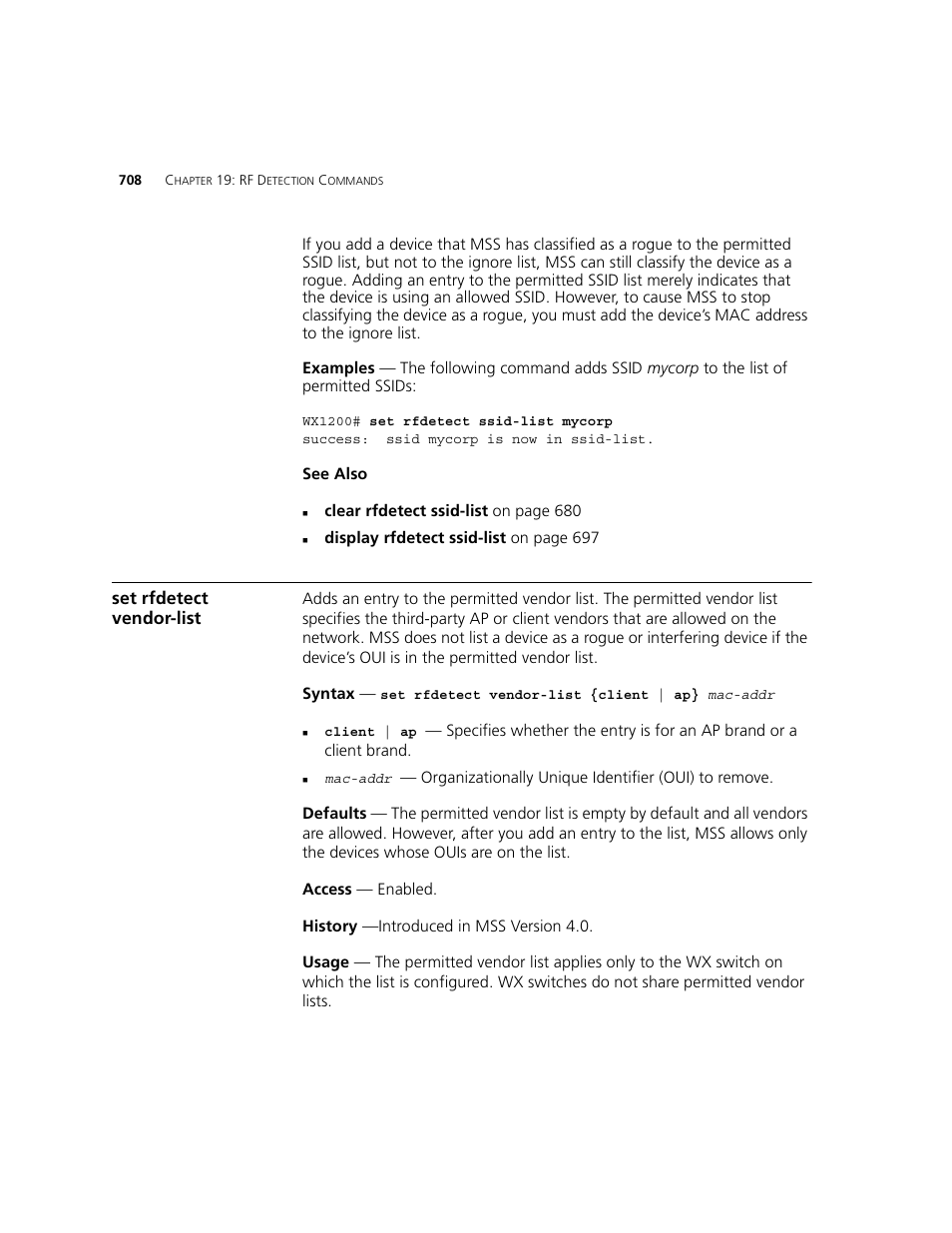 Set rfdetect vendor-list | 3Com WXR100 3CRWXR10095A User Manual | Page 708 / 800