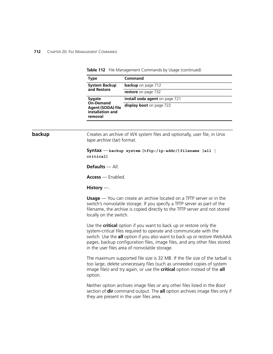 Backup | 3Com WXR100 3CRWXR10095A User Manual | Page 712 / 800