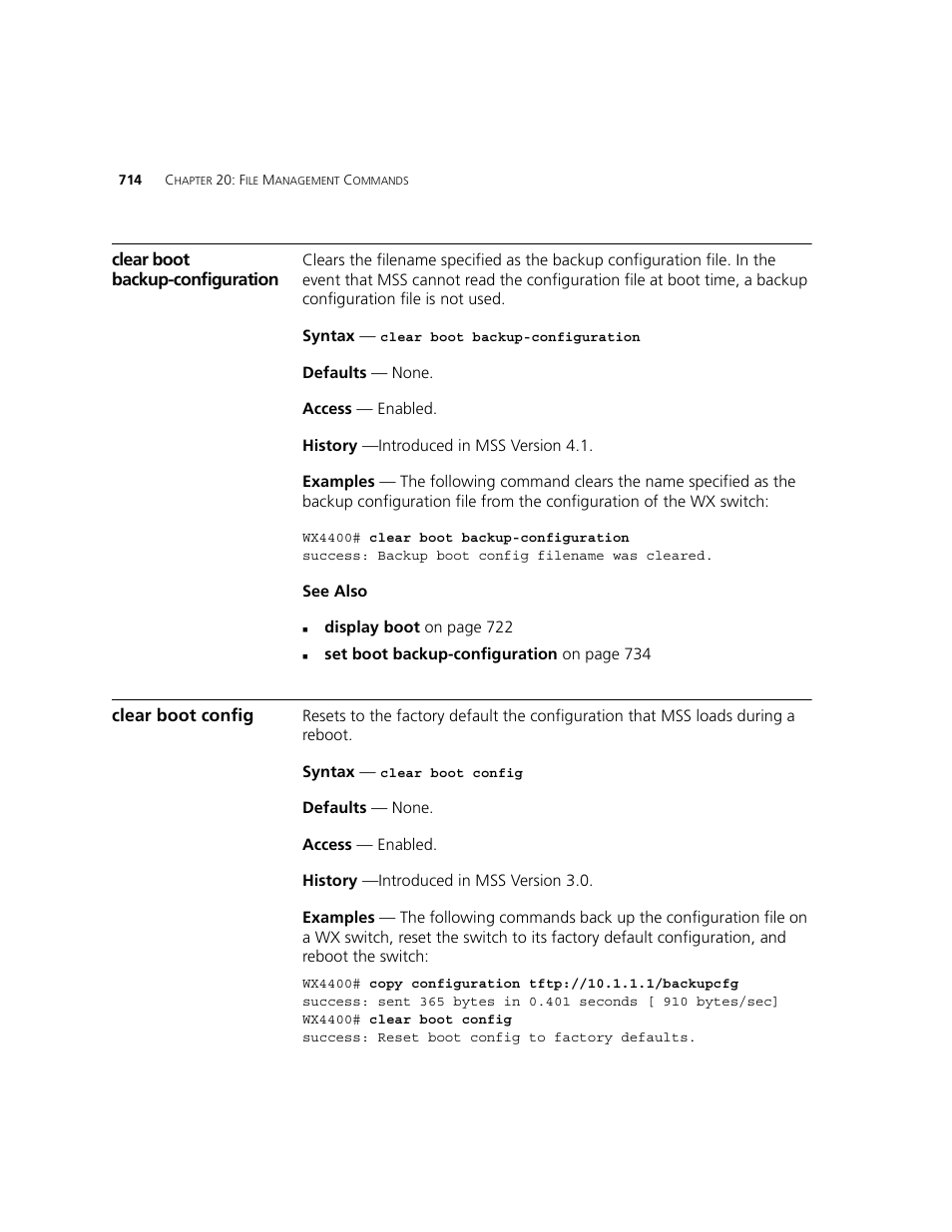 Clear boot backup-configuration, Clear boot config | 3Com WXR100 3CRWXR10095A User Manual | Page 714 / 800