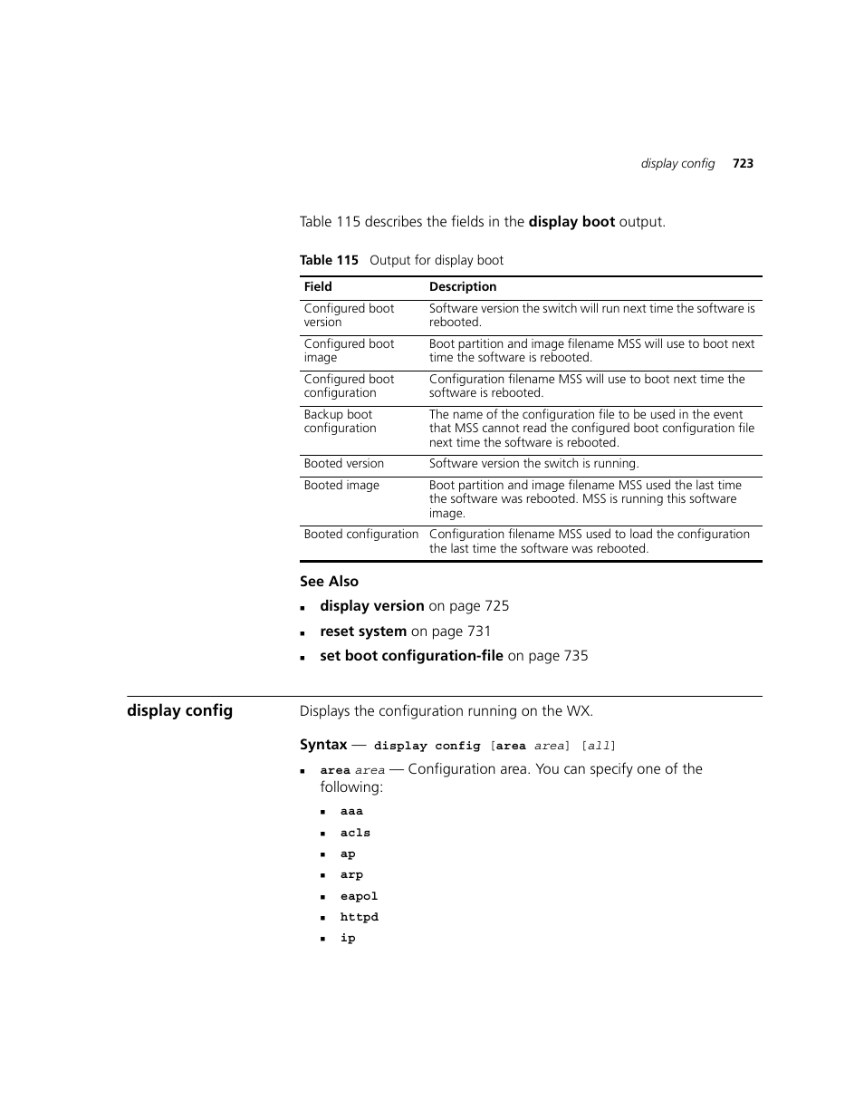 Display config | 3Com WXR100 3CRWXR10095A User Manual | Page 723 / 800