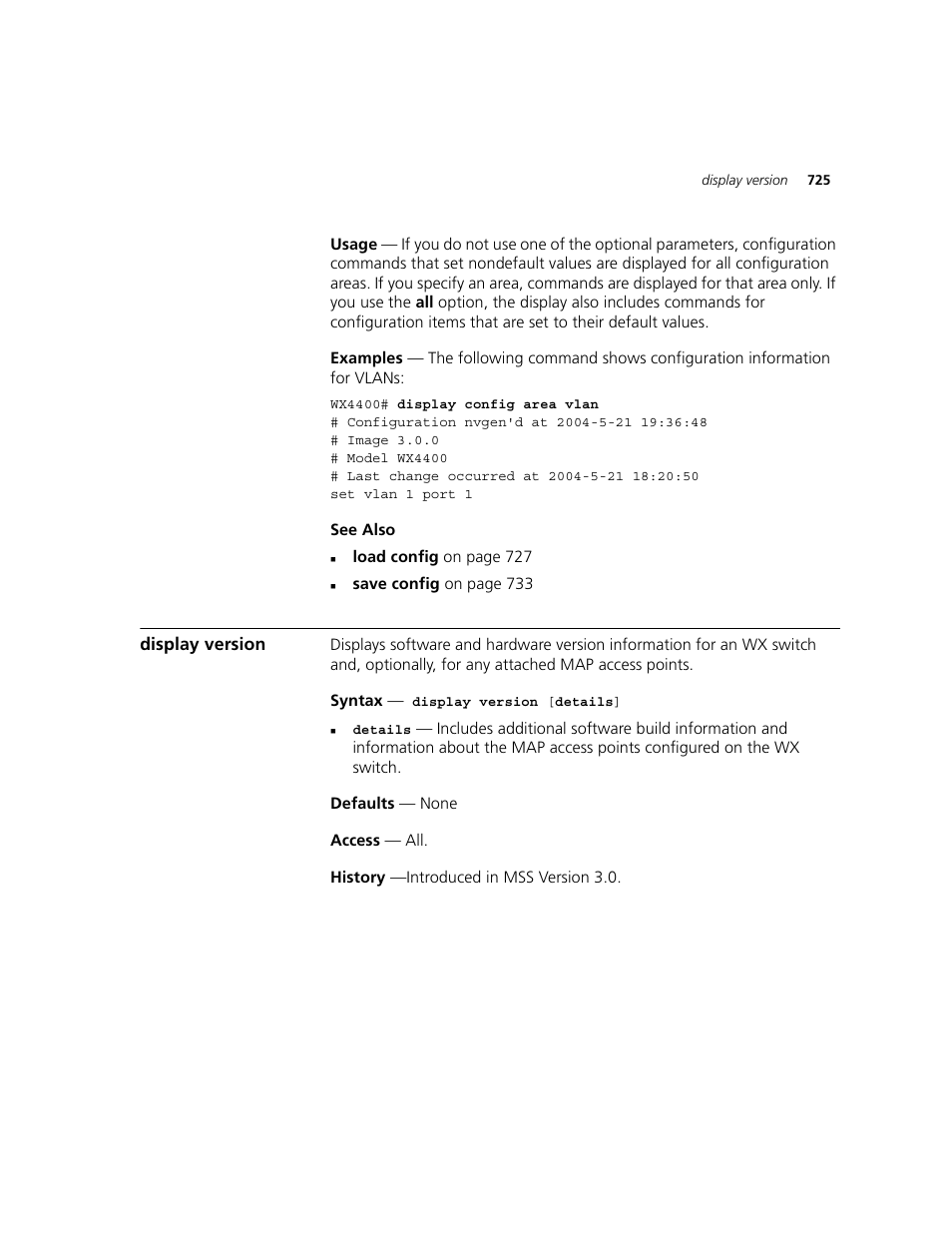 Display version | 3Com WXR100 3CRWXR10095A User Manual | Page 725 / 800