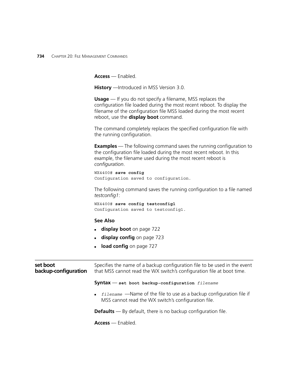 Set boot backup-configuration | 3Com WXR100 3CRWXR10095A User Manual | Page 734 / 800
