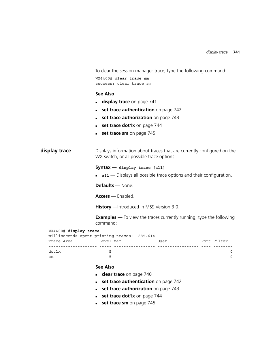 Display trace | 3Com WXR100 3CRWXR10095A User Manual | Page 741 / 800