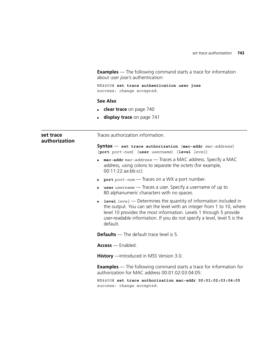 Set trace authorization | 3Com WXR100 3CRWXR10095A User Manual | Page 743 / 800