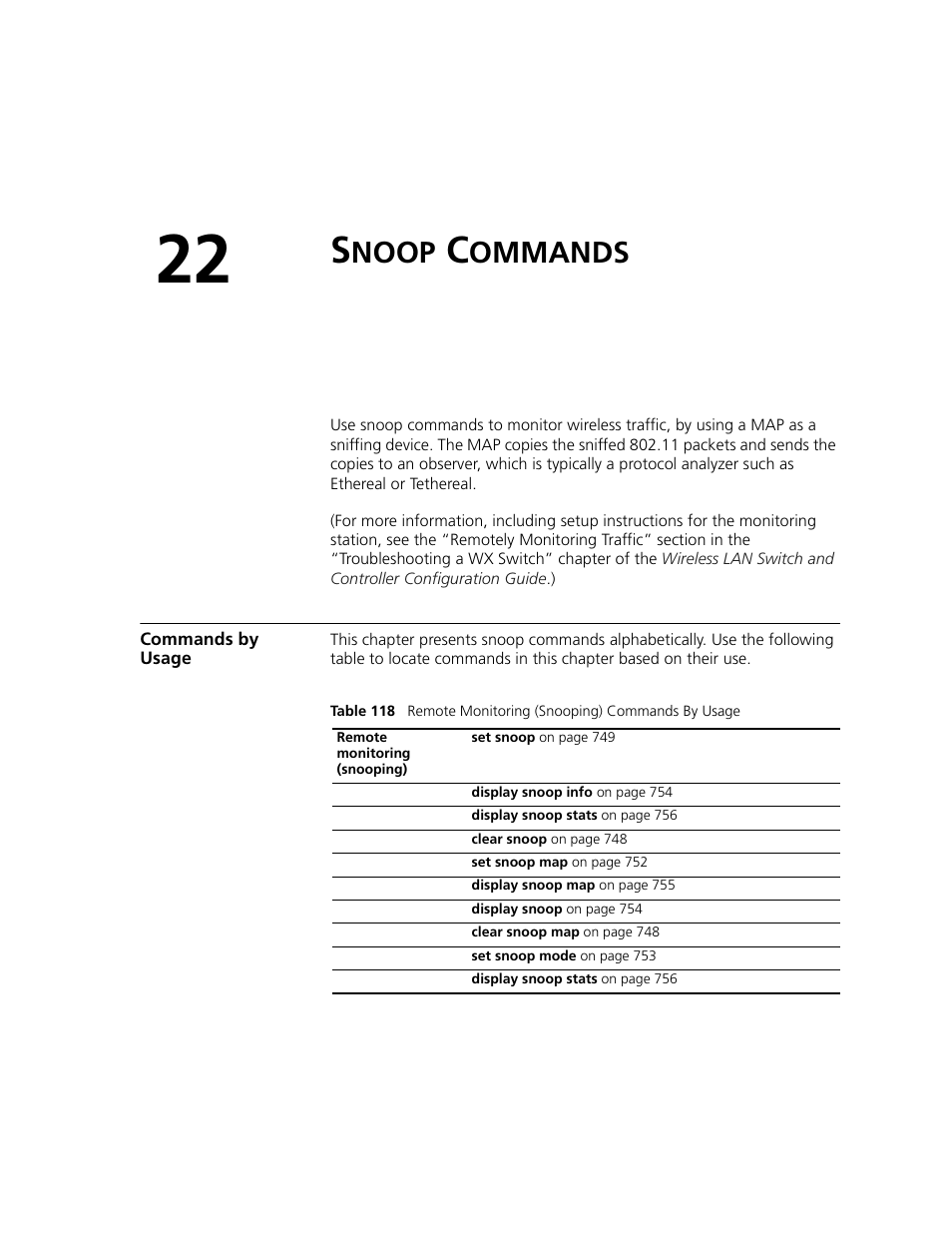 Snoop commands, Commands by usage, Noop | Ommands | 3Com WXR100 3CRWXR10095A User Manual | Page 747 / 800