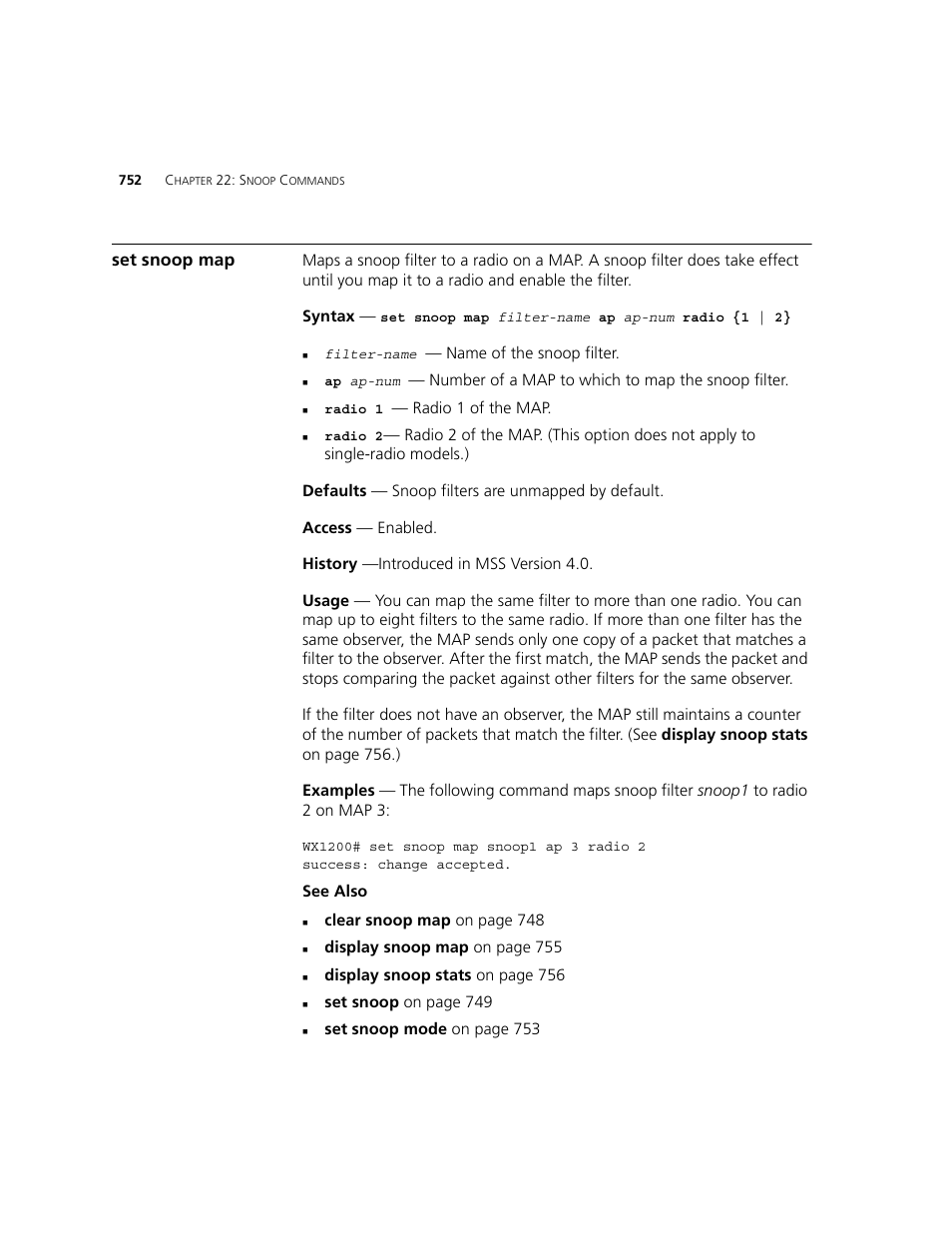 Set snoop map | 3Com WXR100 3CRWXR10095A User Manual | Page 752 / 800