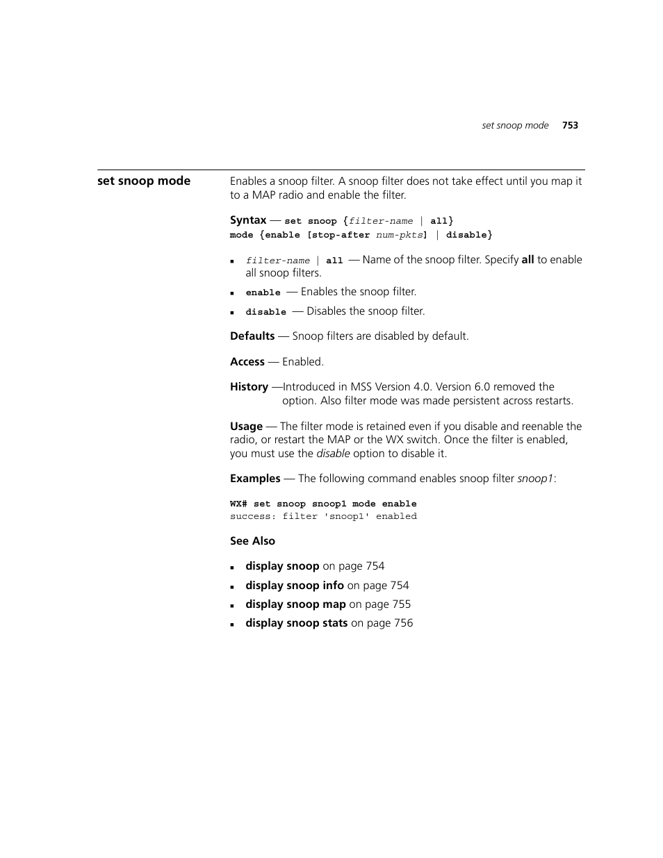 Set snoop mode | 3Com WXR100 3CRWXR10095A User Manual | Page 753 / 800