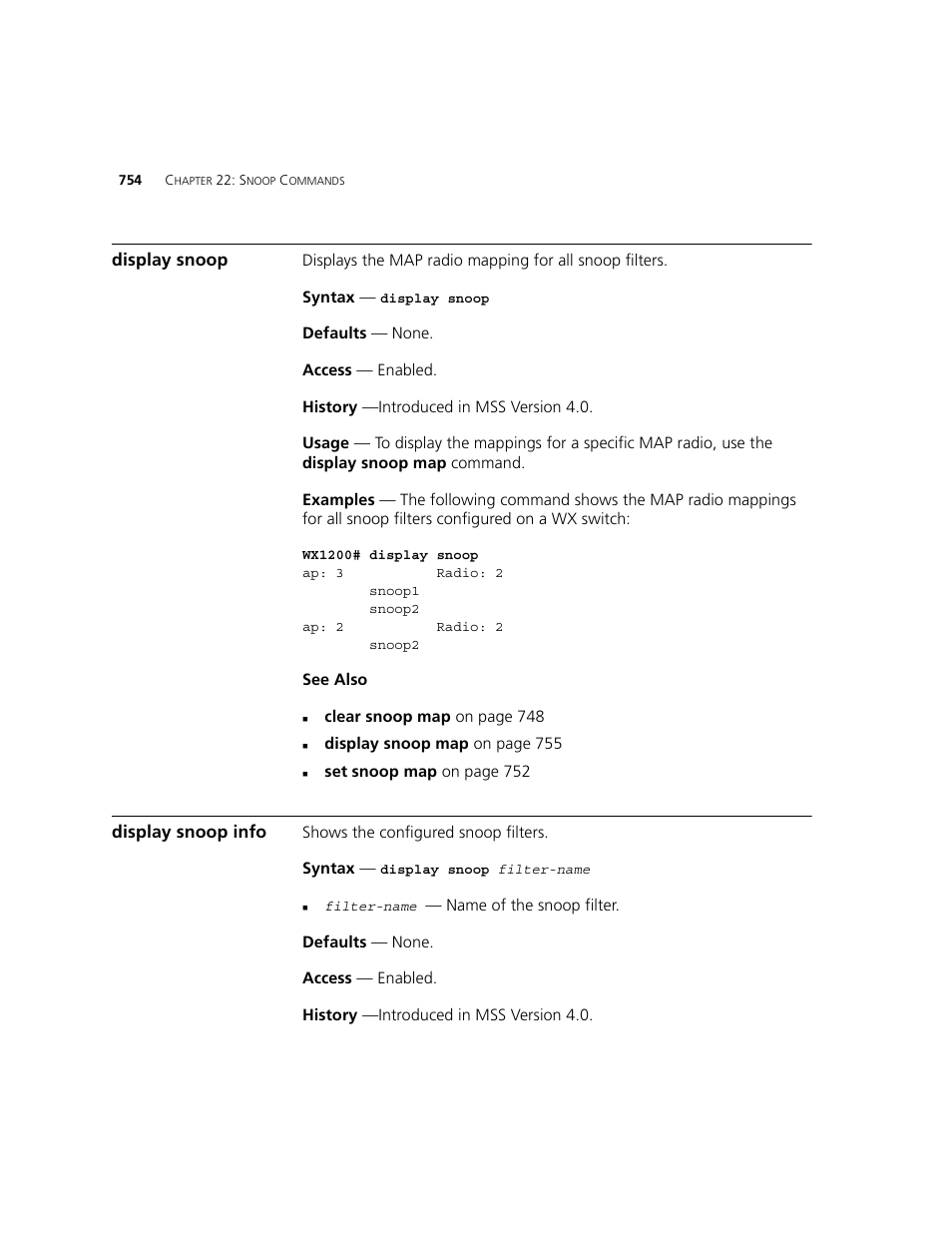 Display snoop, Display snoop info | 3Com WXR100 3CRWXR10095A User Manual | Page 754 / 800