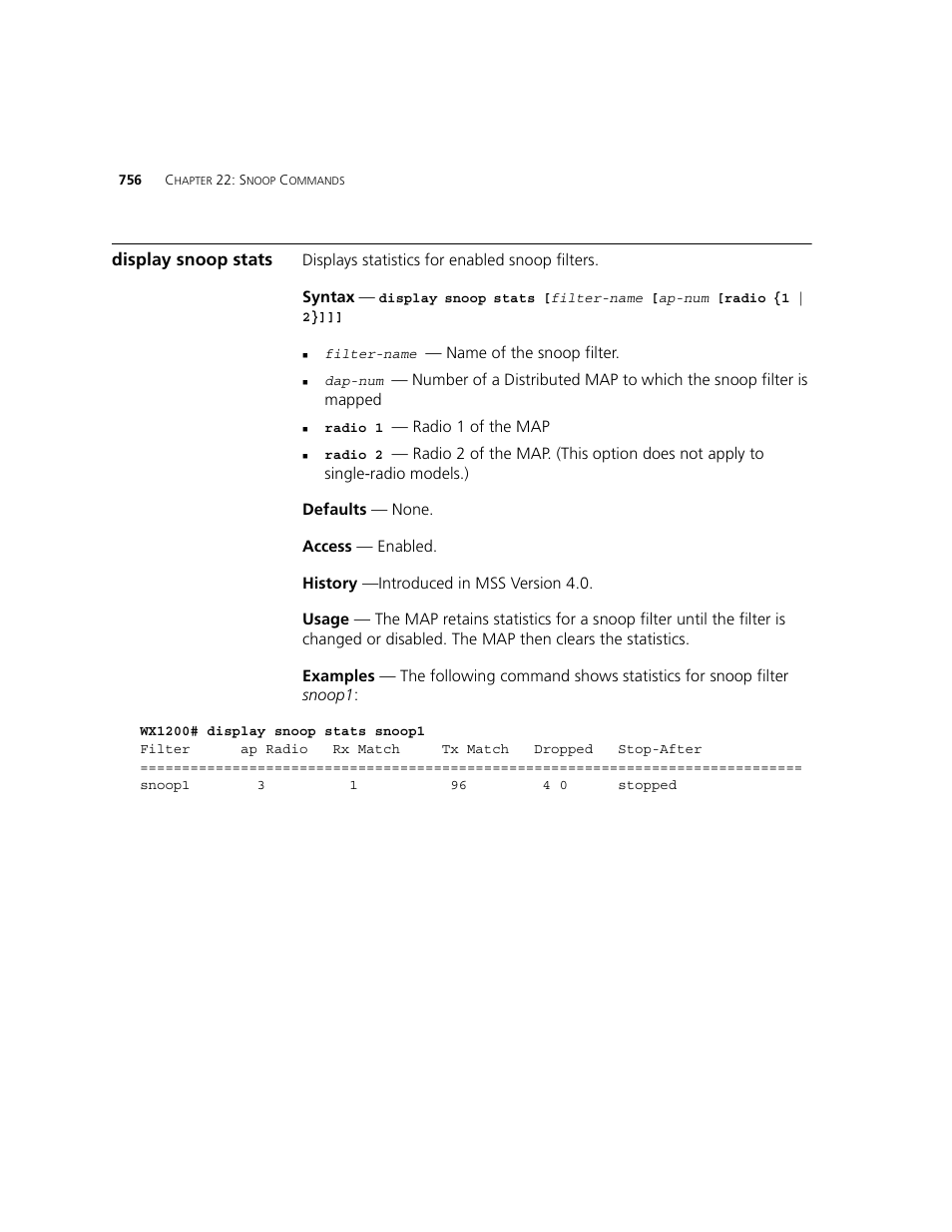 Display snoop stats | 3Com WXR100 3CRWXR10095A User Manual | Page 756 / 800