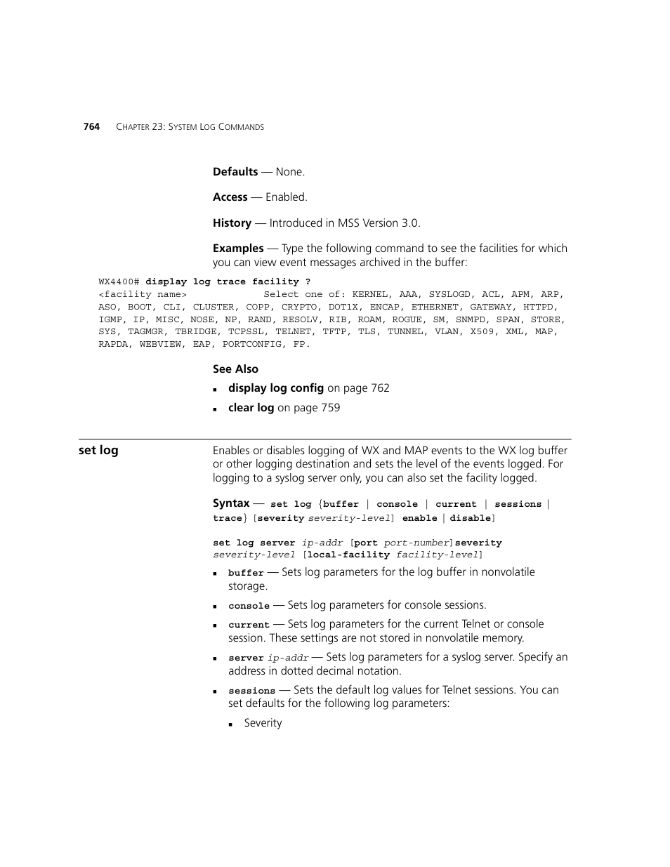 Set log | 3Com WXR100 3CRWXR10095A User Manual | Page 764 / 800