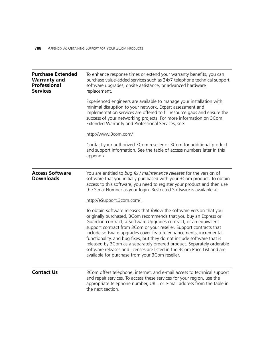 Access software downloads, Contact us | 3Com WXR100 3CRWXR10095A User Manual | Page 788 / 800