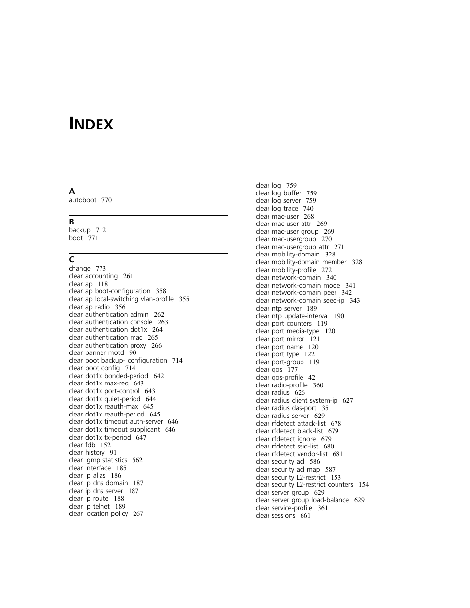 Index, Ndex | 3Com WXR100 3CRWXR10095A User Manual | Page 793 / 800