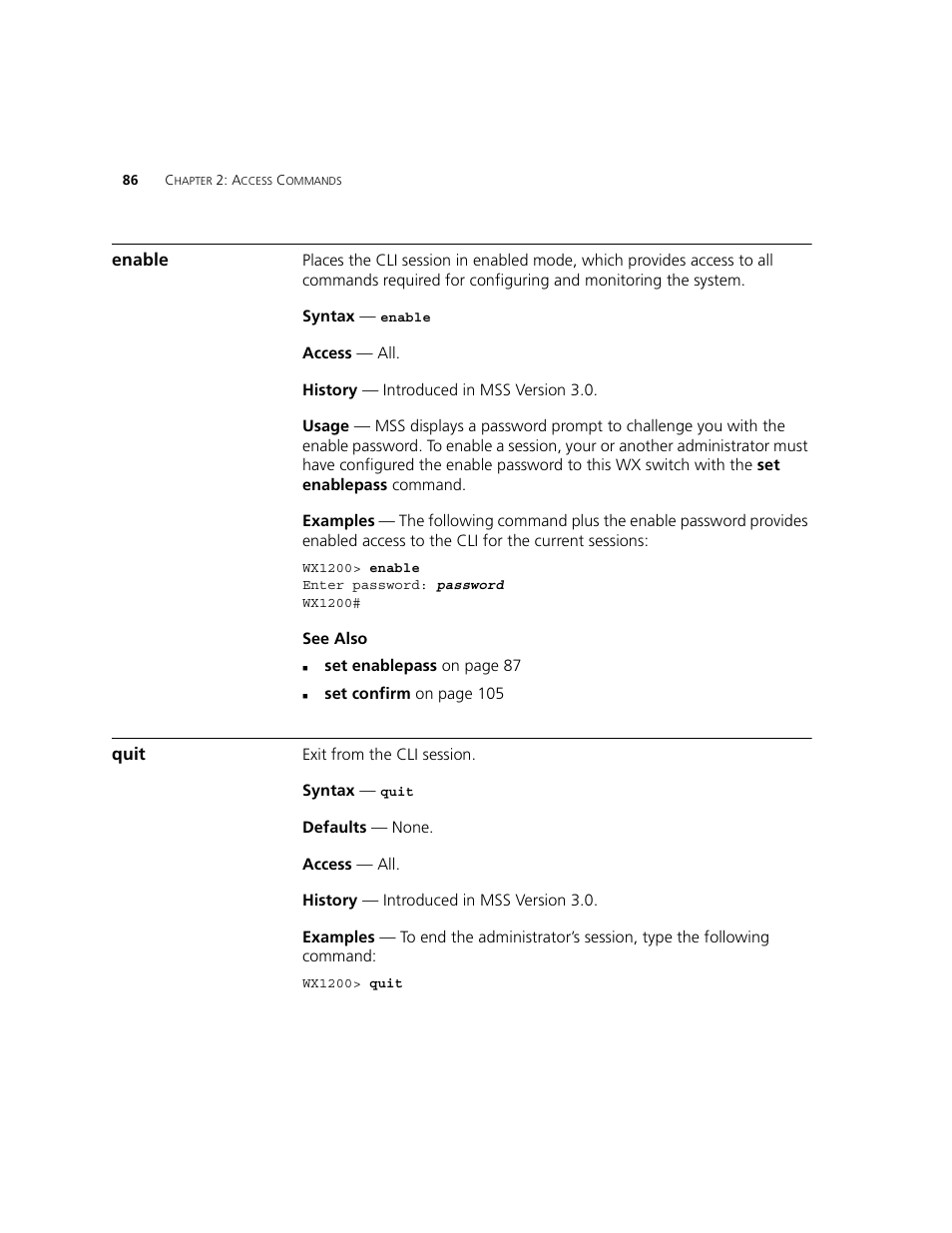 Enable, Quit | 3Com WXR100 3CRWXR10095A User Manual | Page 86 / 800