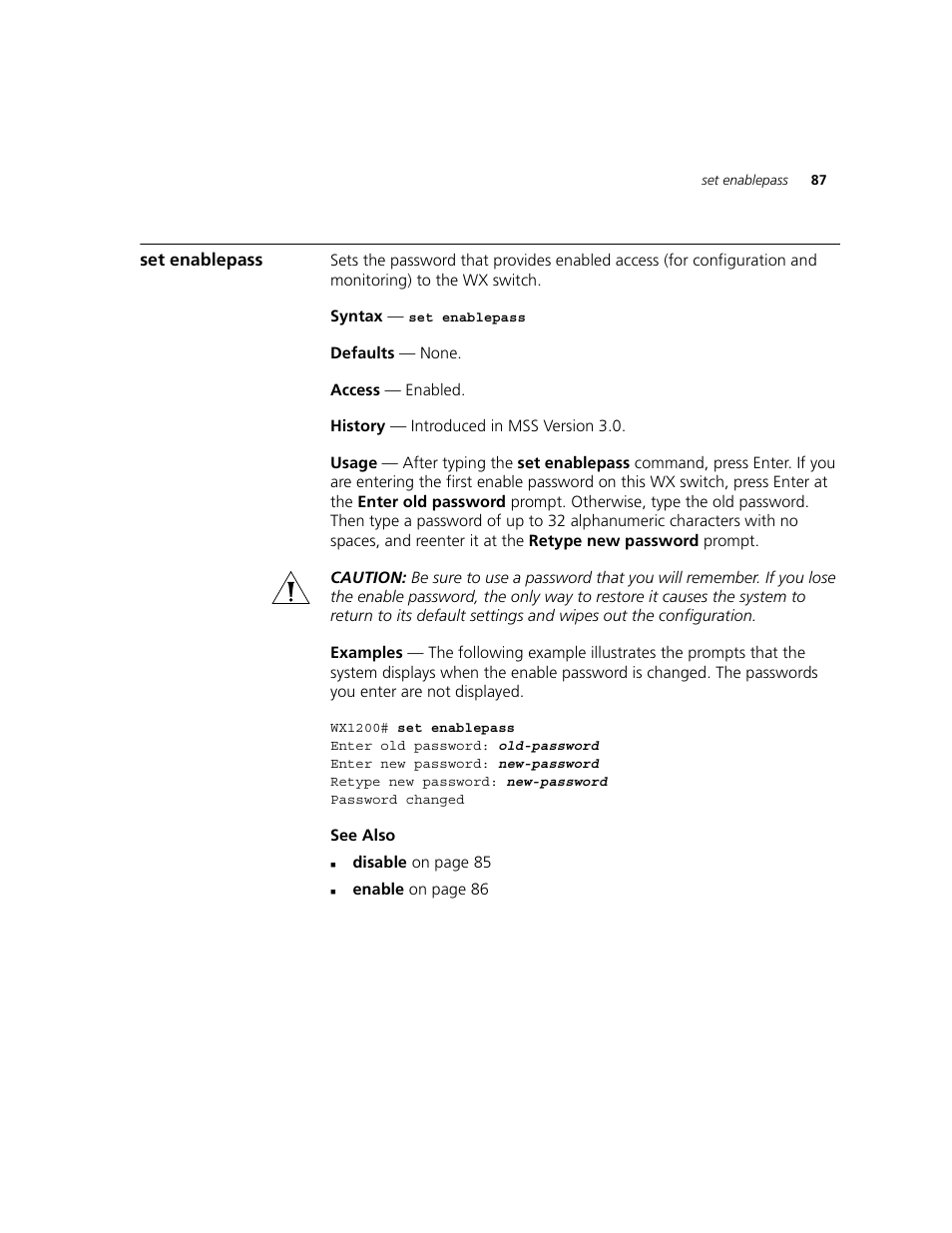 Set enablepass | 3Com WXR100 3CRWXR10095A User Manual | Page 87 / 800