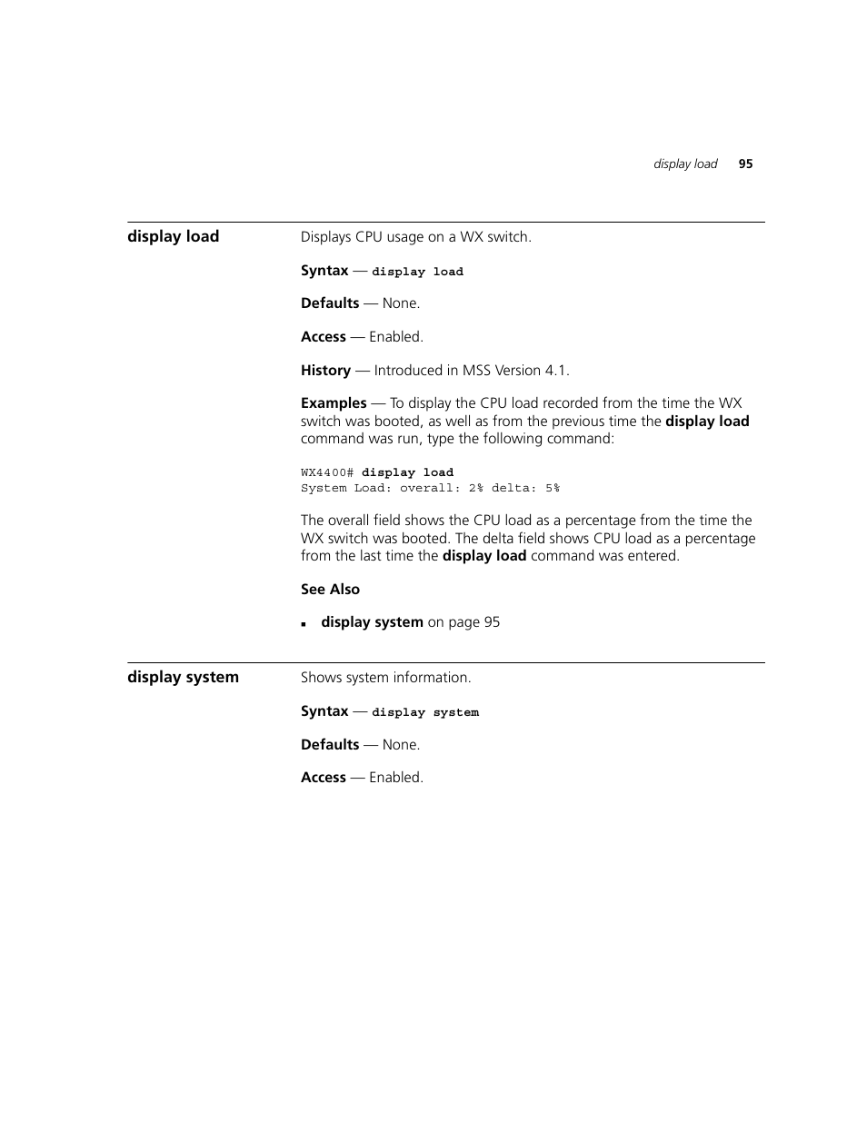 Display load, Display system | 3Com WXR100 3CRWXR10095A User Manual | Page 95 / 800