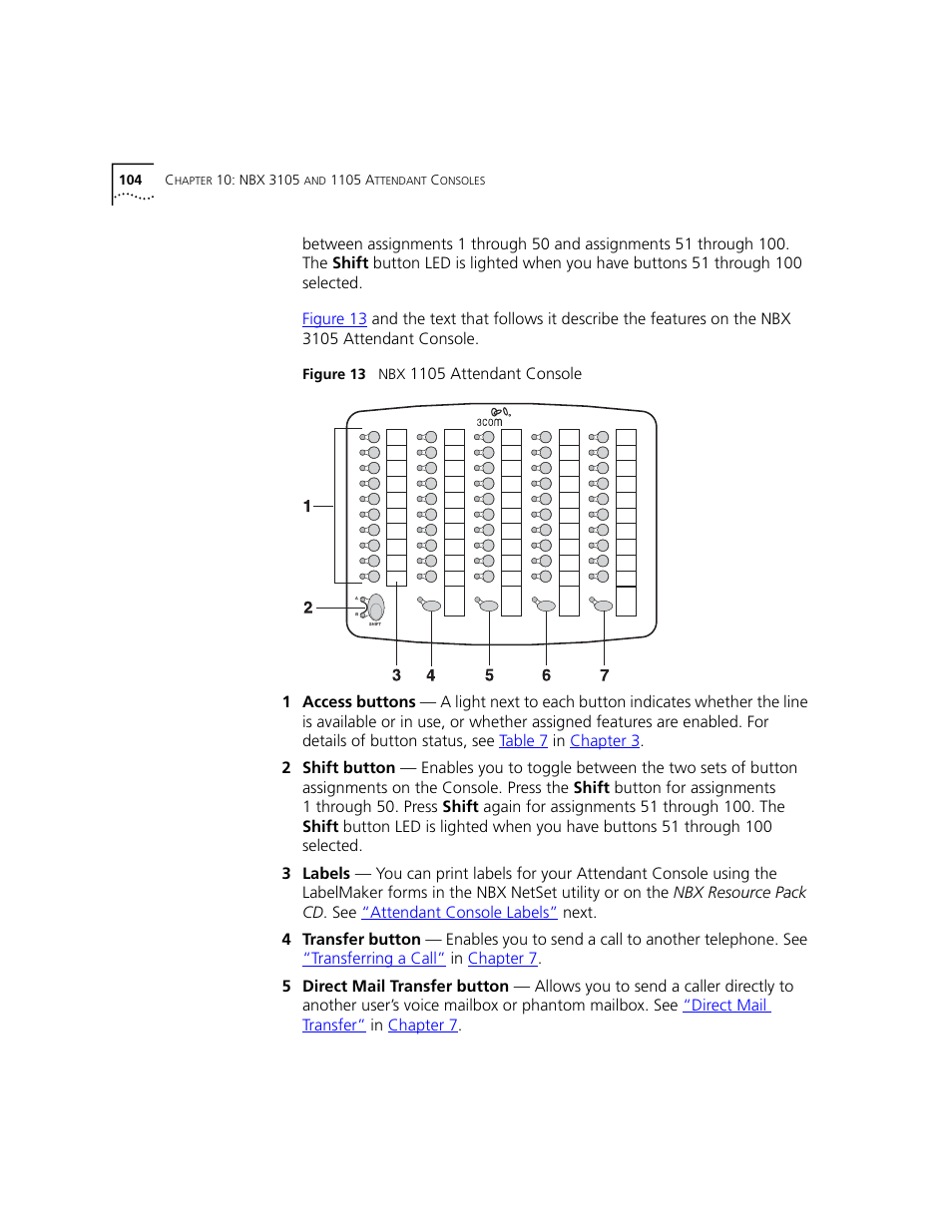 Figure 13, Nbx 1105 attendant console | 3Com NBX 3101 User Manual | Page 104 / 126