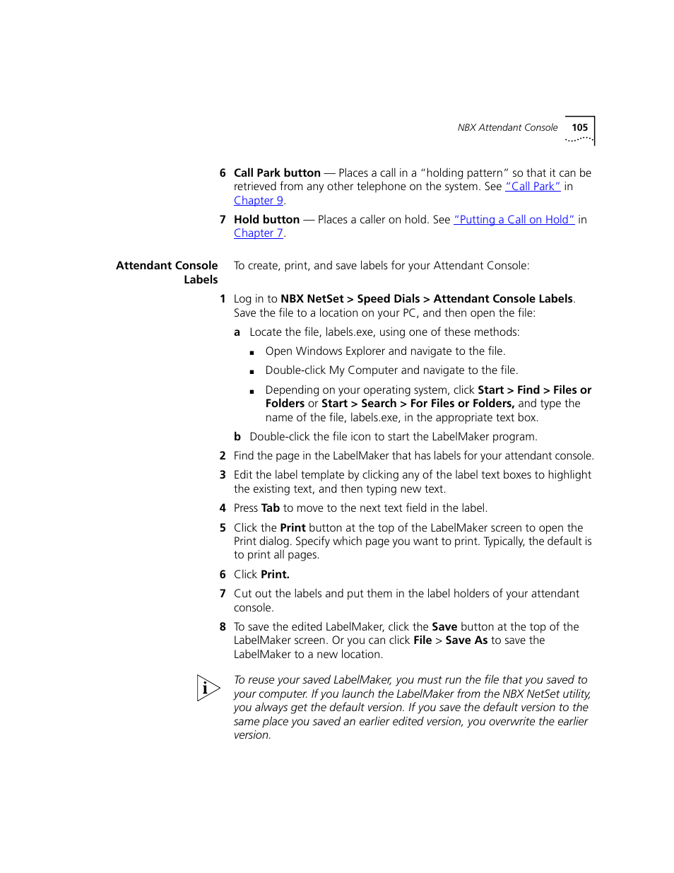 Attendant console labels, Next | 3Com NBX 3101 User Manual | Page 105 / 126