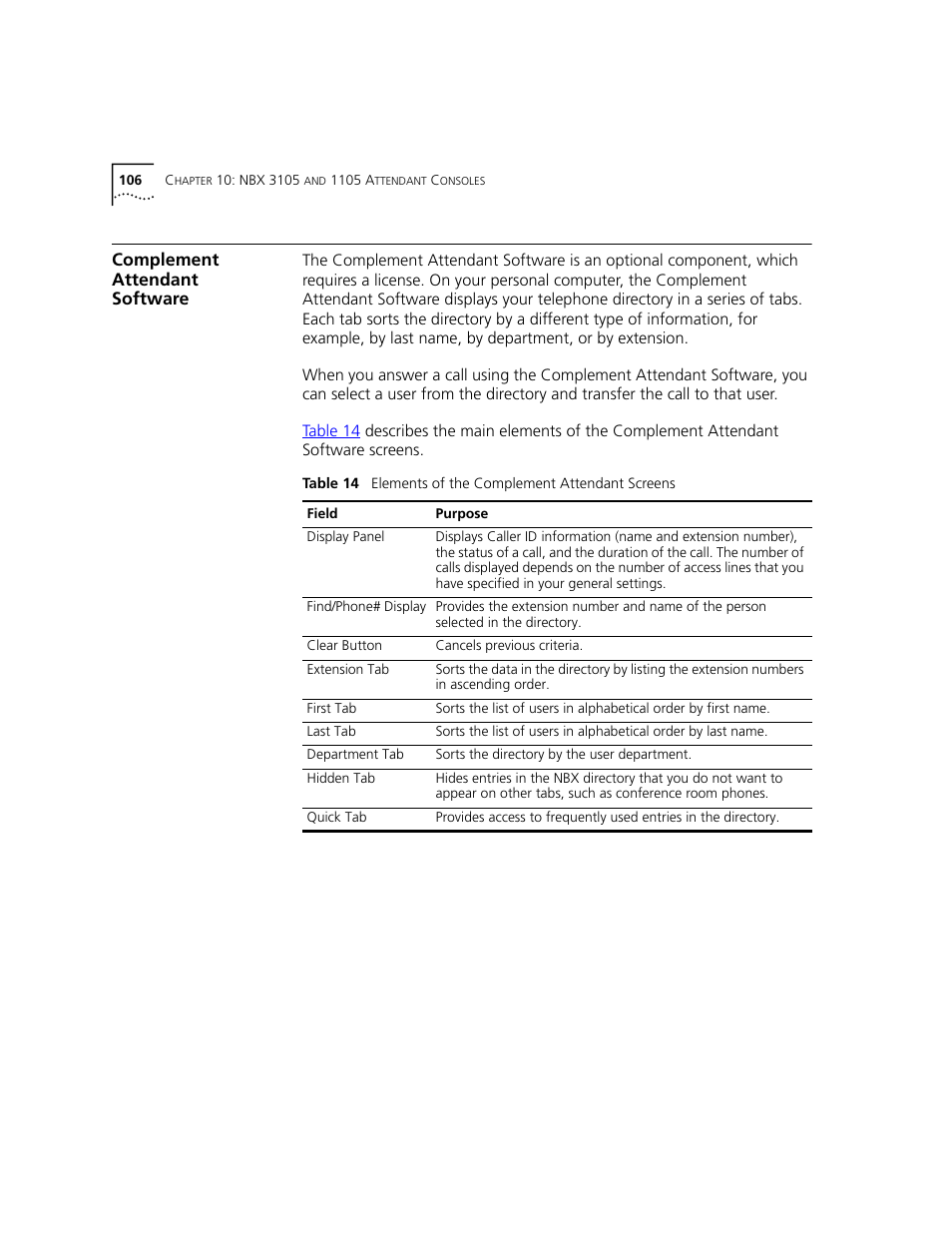 Complement attendant software | 3Com NBX 3101 User Manual | Page 106 / 126